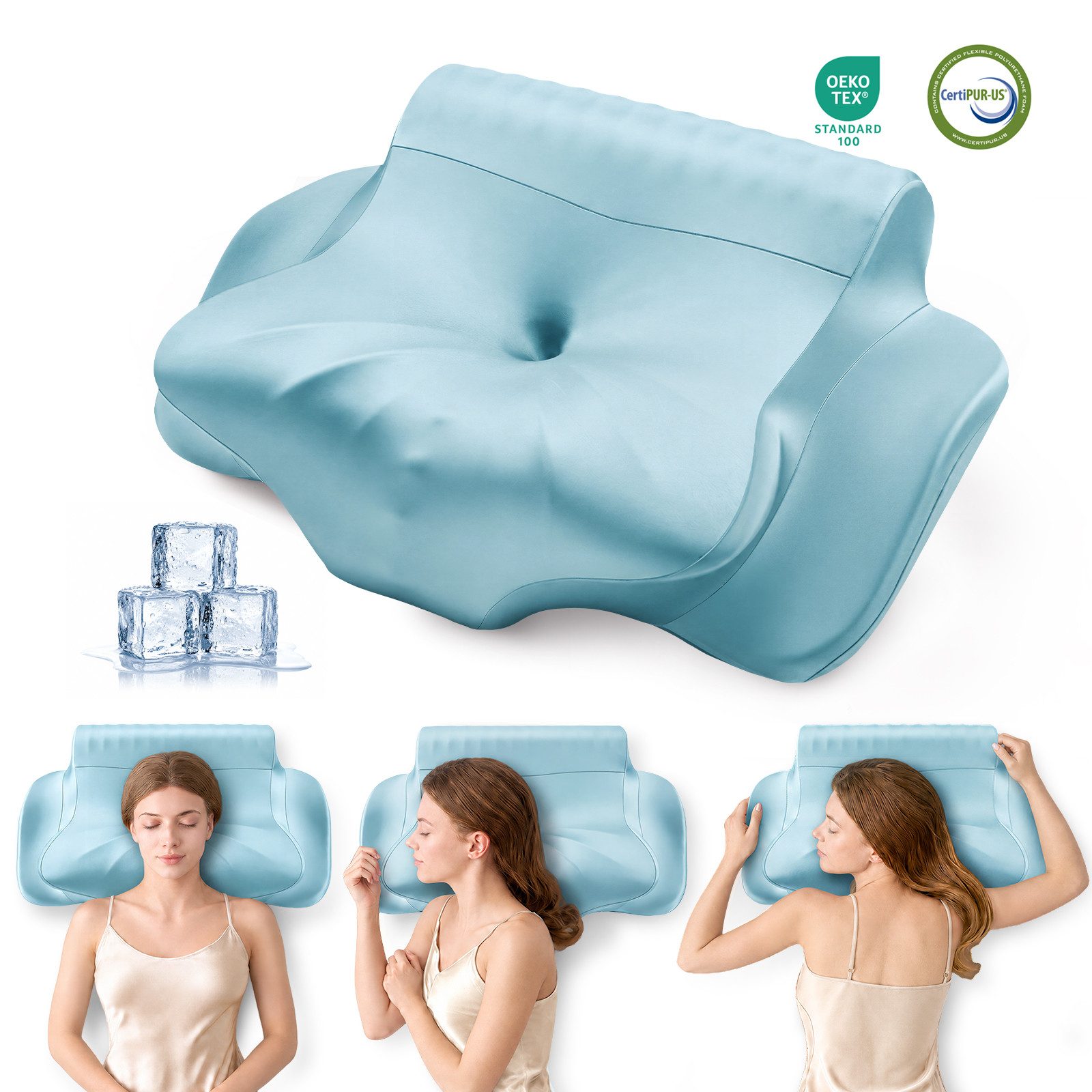 Niceluck Kopfkissen Nackenstützkissen Memory Foam, Butterfly-Kissen, 2 Höhen, 62x35 cm, Kissen für Seiten Rücken & Bauchschläfer