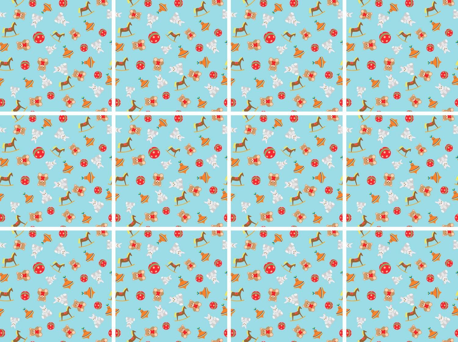 queence Fliesenaufkleber Schaukelpferd und Teddybären, Stickerfliesen, selbstklebend, Sticker, 12er Set