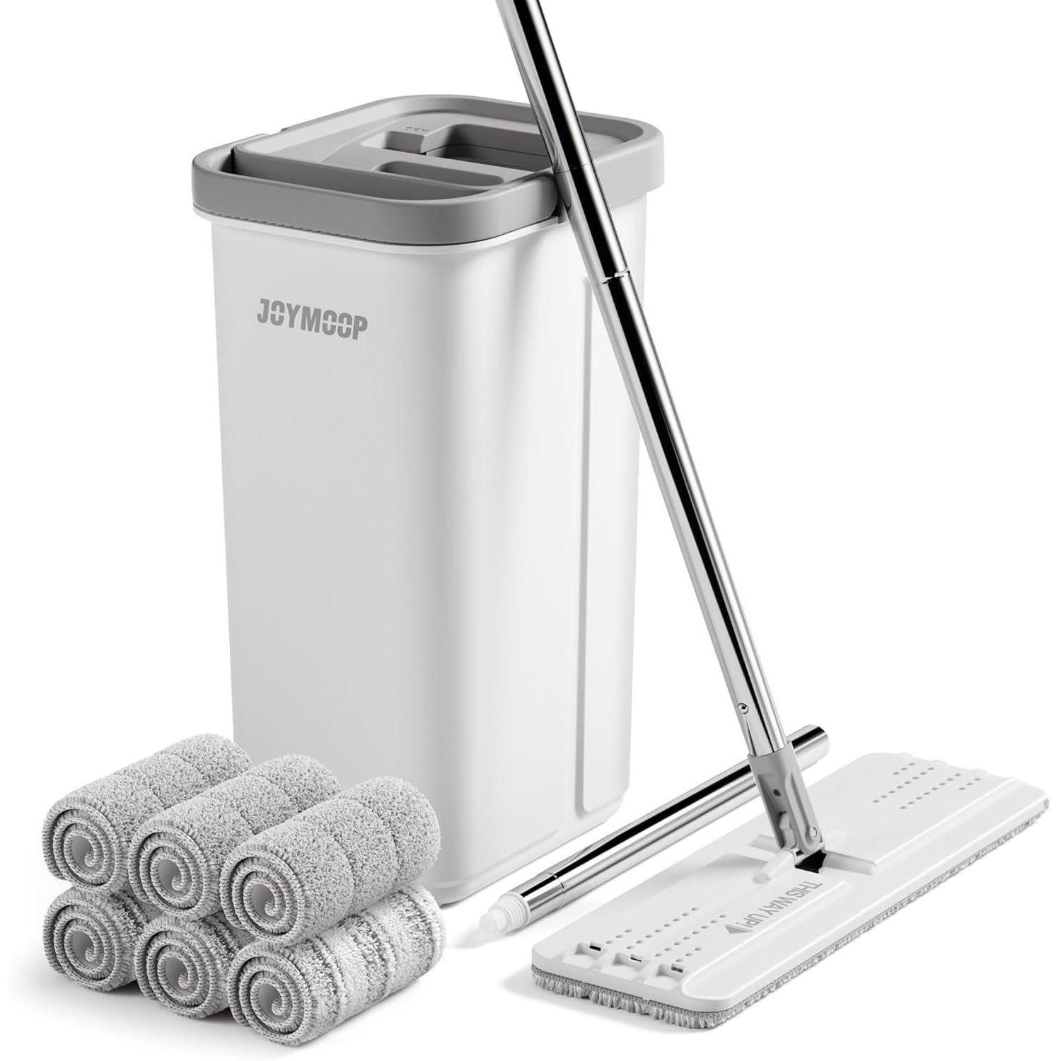LuxusKollektion Wischmopp-Set Flachmopp-Set mit Eimer & 6 Pads weiss