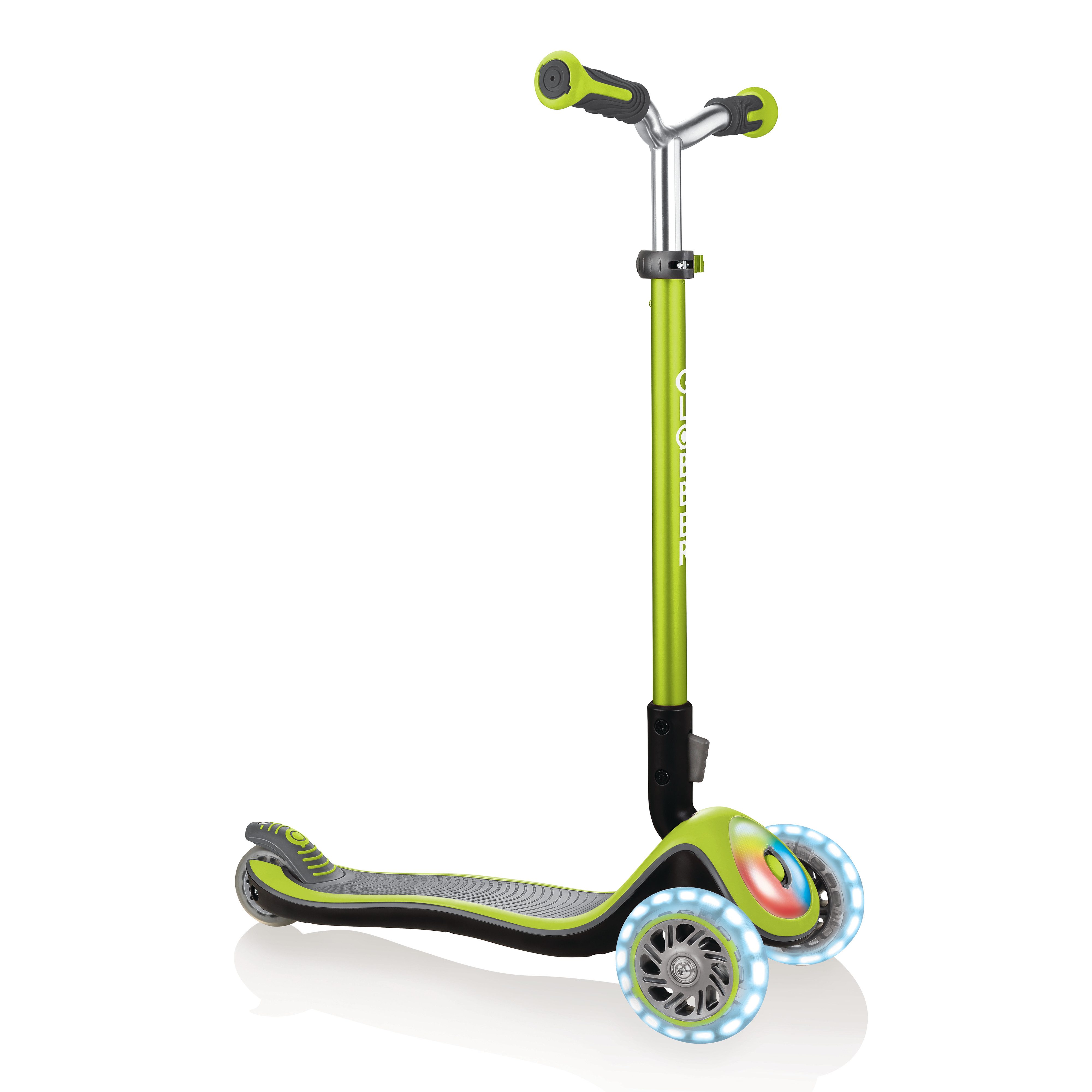 Globber Dreiradscooter Elite Prime – Tretroller 125/80 mm, ABEC 5, LED-Rollen, Leuchtdeck