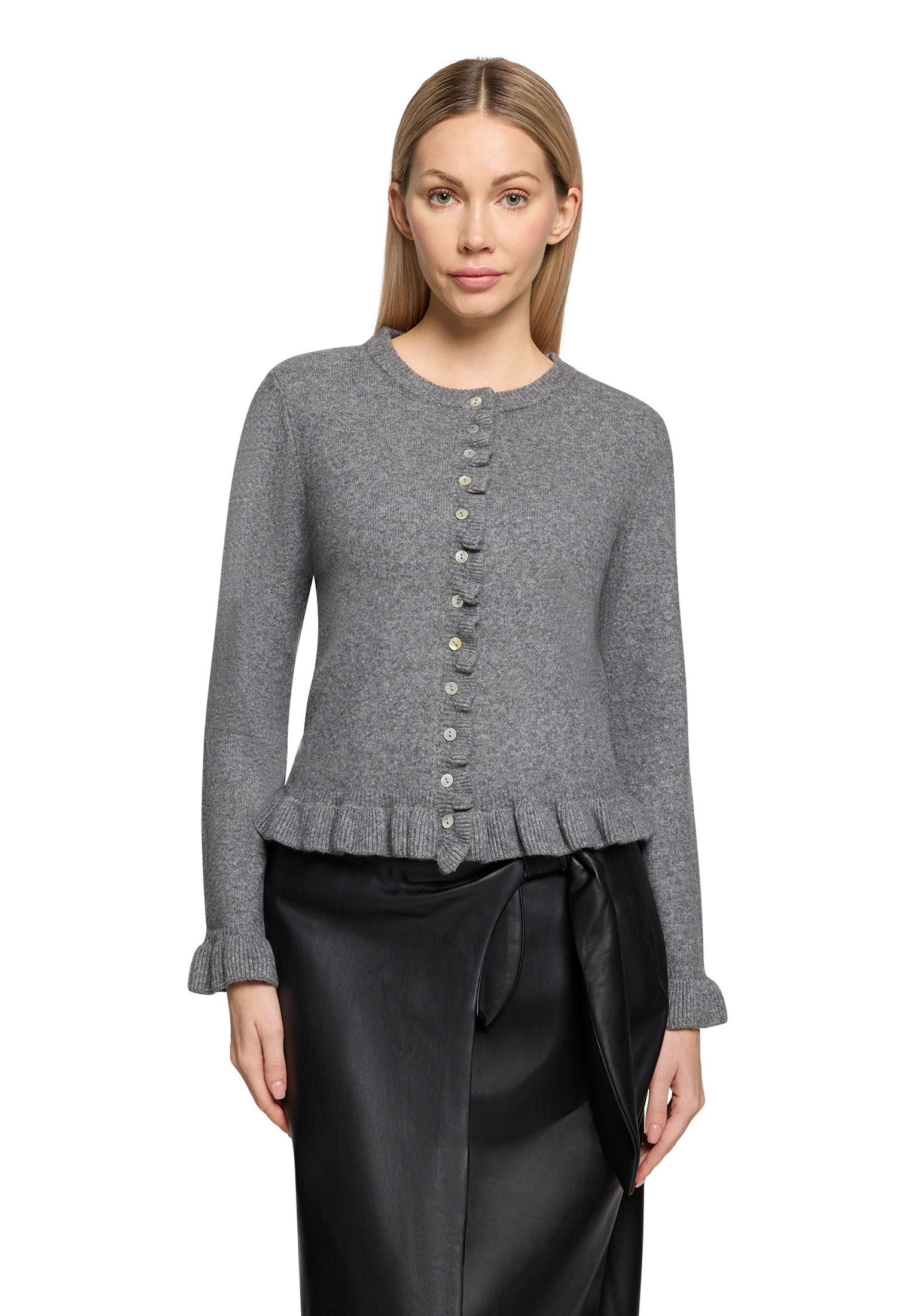 Cartoon Strickjacke Damen Cardigan mit Rüschen (1-tlg) günstig online kaufen