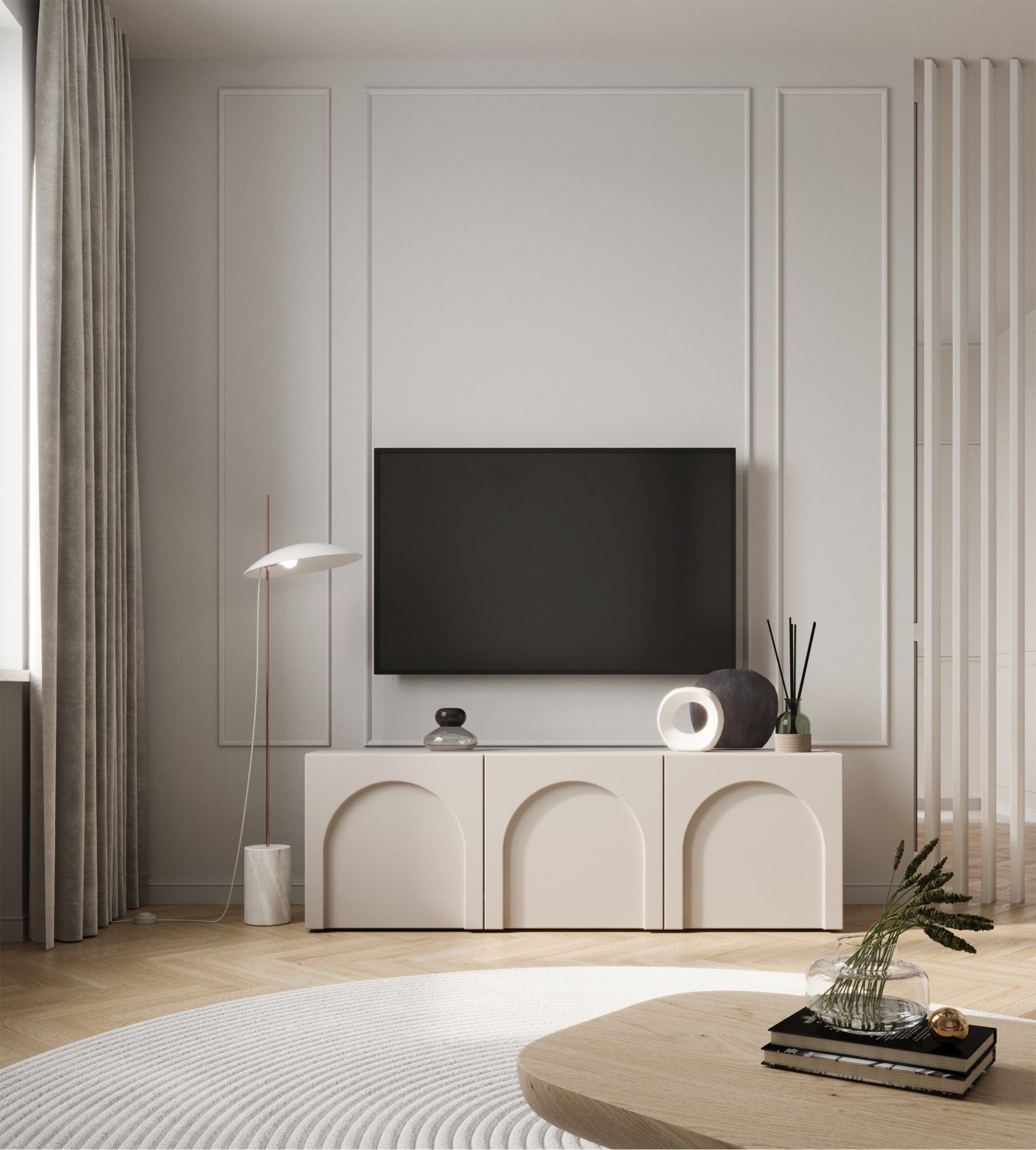 Selsey TV-Schrank ARKADIA TV-Lowboard, grifflose Türen mit Bogenausschnitt, günstig online kaufen