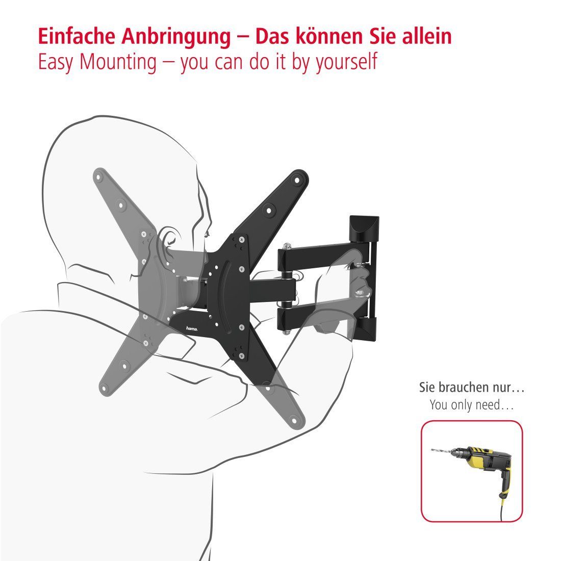 Hama TV-Wandhalterung schwenkbar, vollbeweglich, 81 - 165 cm (32"- 65), 43",50",55", (bis 65 Zoll)