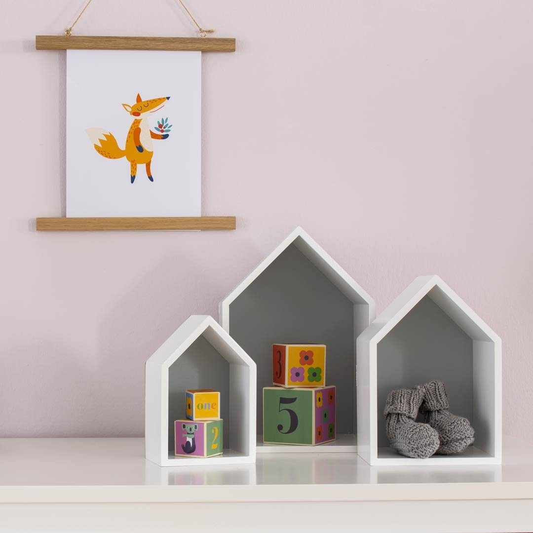 Puckdaddy GmbH Regalelement Elise (3er-Set) im dekorativen Haus Design, Grau