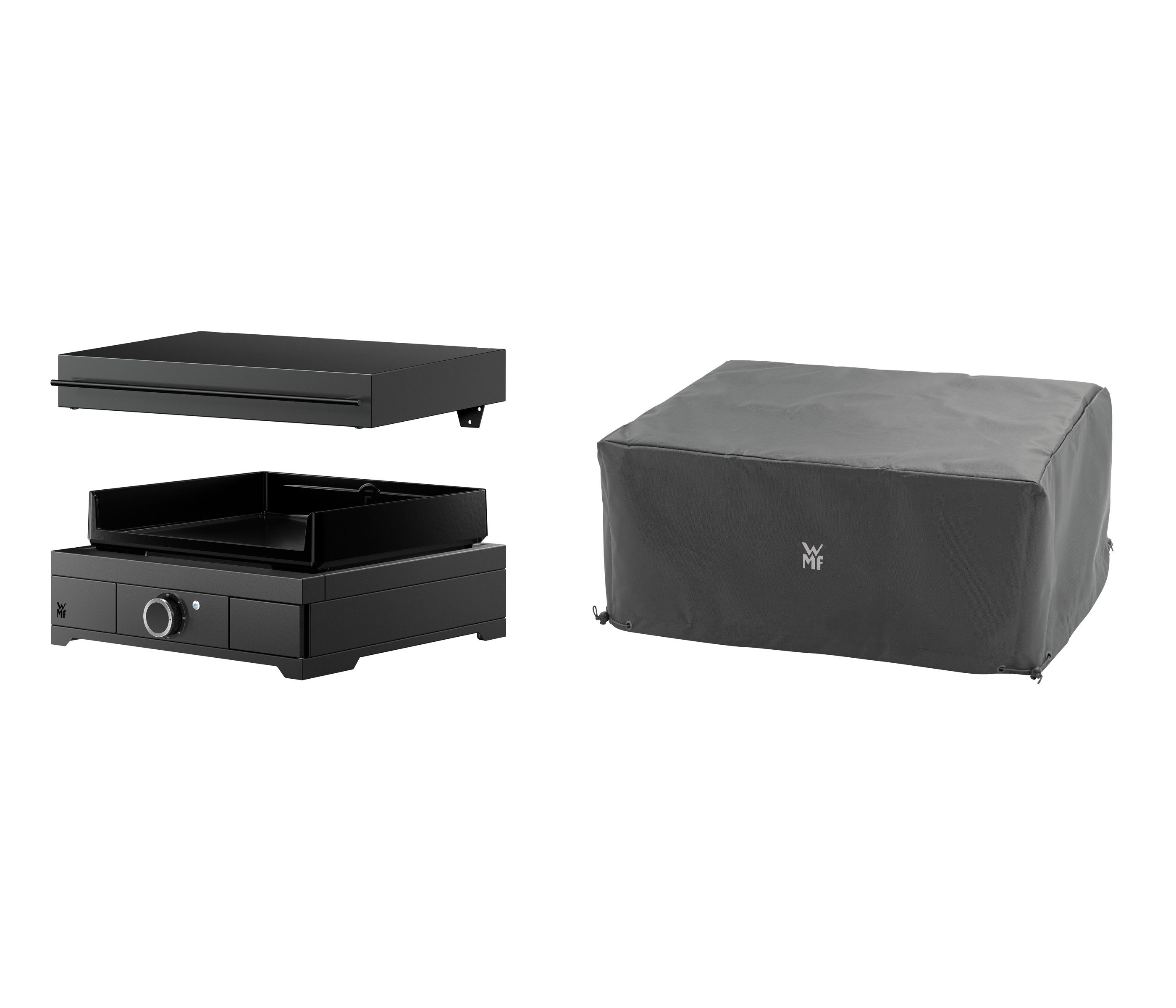 WMF Elektrogrill Plancha Set 45E mit Plancha Grill elektrisch / Deckel / Abdeckhaube, 2500 W, aus emailliertem Gusseisen, 2500 W, Grillfläche 45 x 40 cm