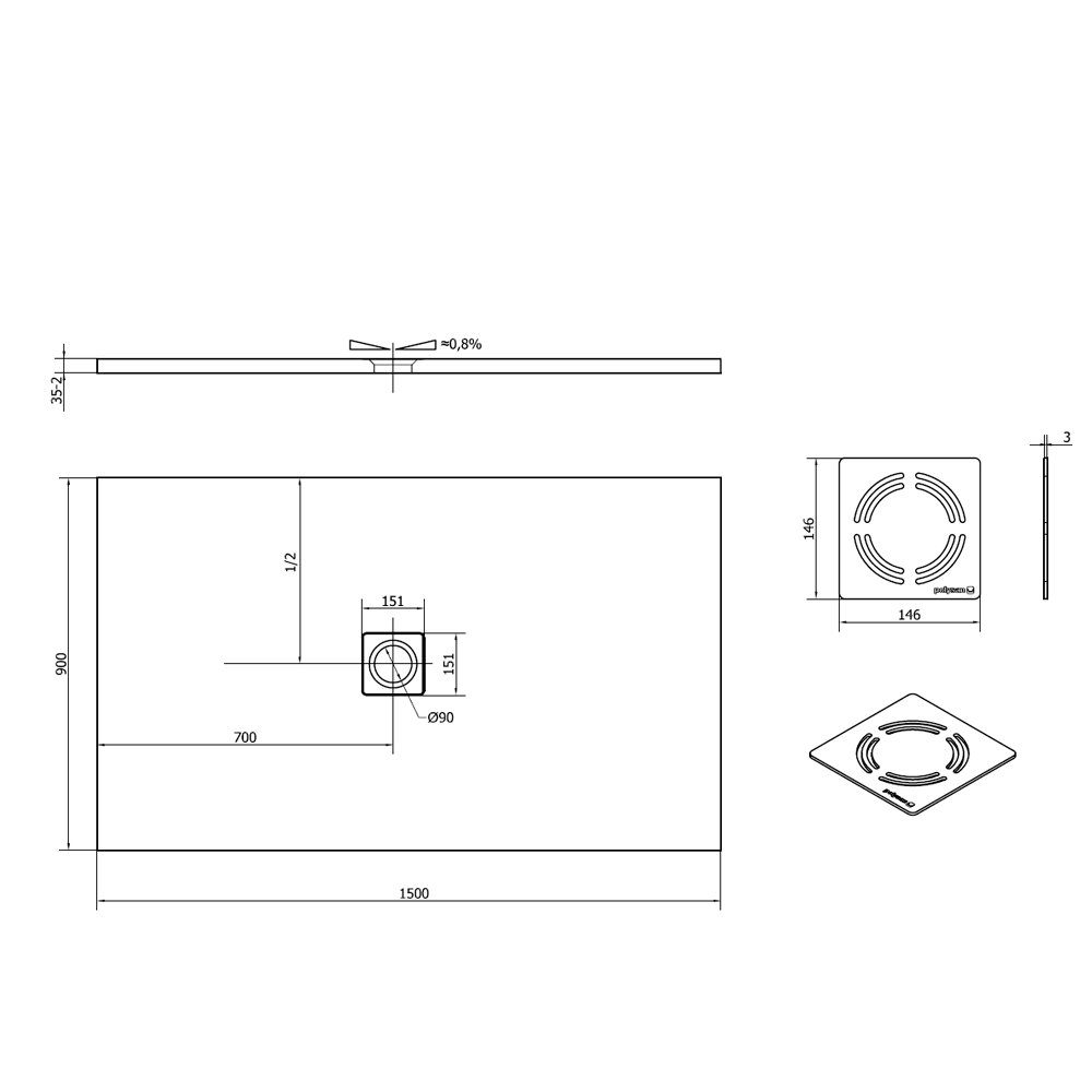 Thumbnail - HAK Duschwanne FLEXIA Duschwanne, Rechteck, Mineralguss, 150x90x3,5 cm