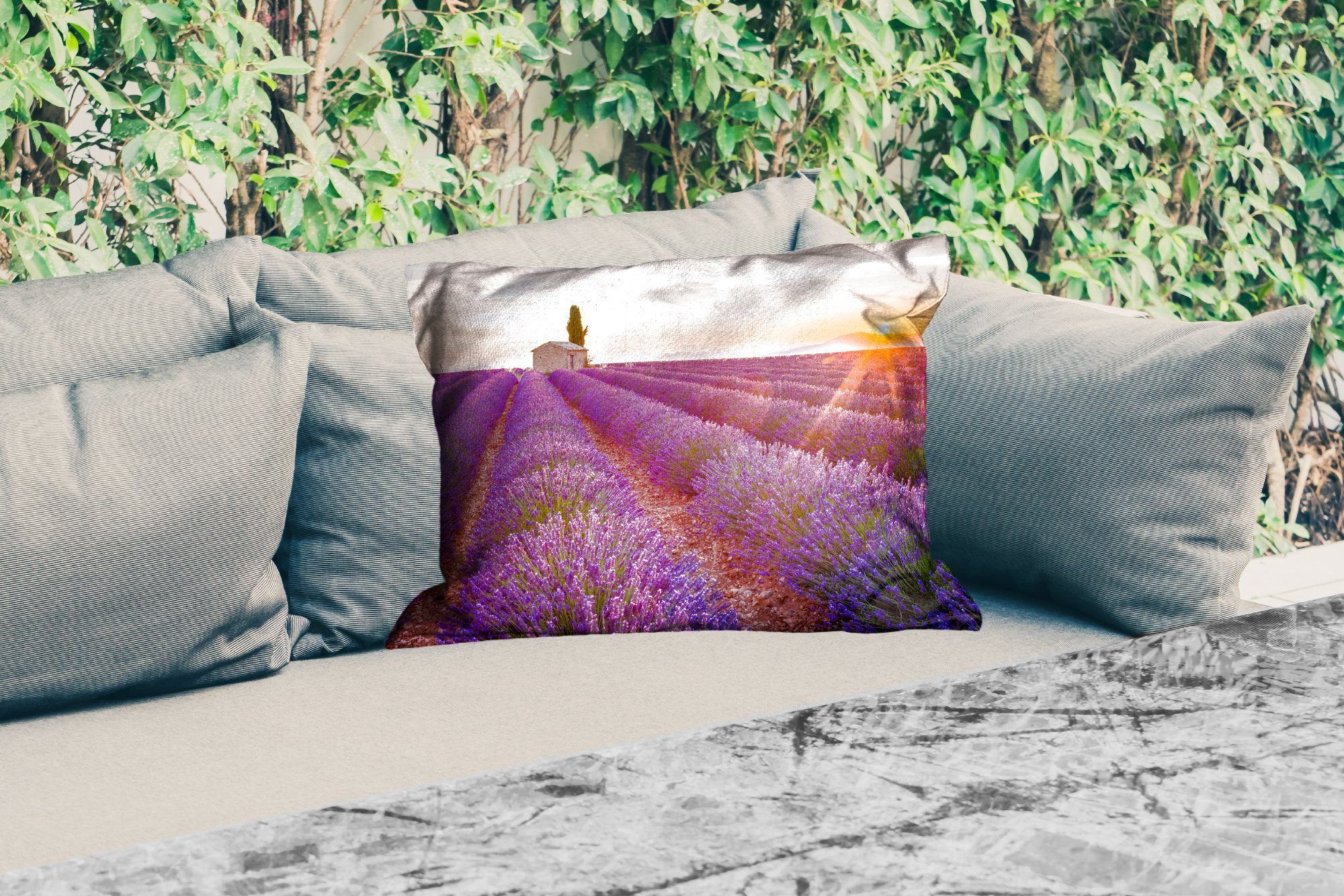 Dekokissenbezug, Polyester, - Blumen Lila, MuchoWow Sonnenuntergang Outdoor-Dekorationskissen, Kissenhülle Dekokissen Lavendel - -