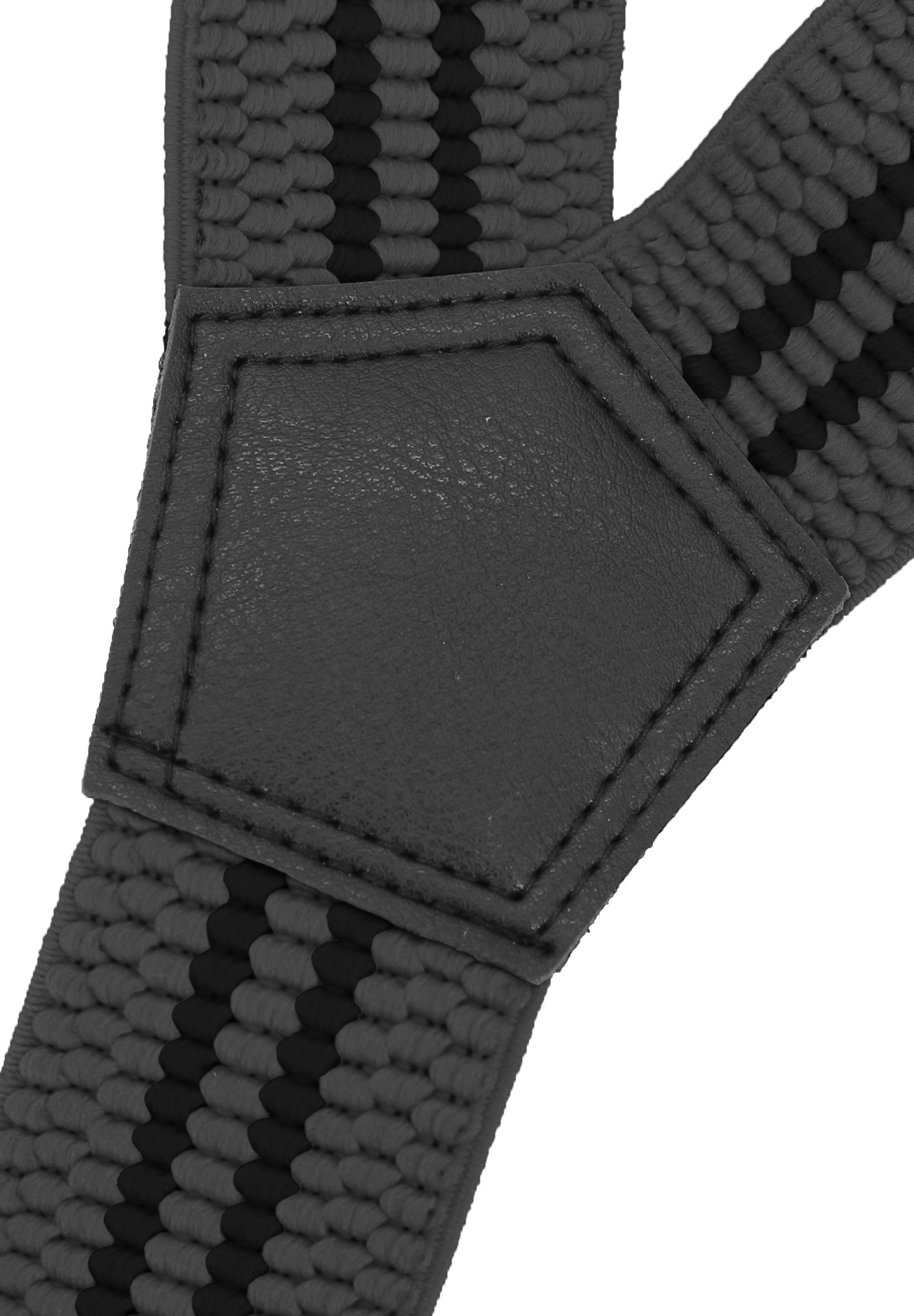 Fabio Farini Hosenträger 4cm Breites Y-Design verstellbar mit extra starken Clipverschluss, Grau (schwarze Streifen)
