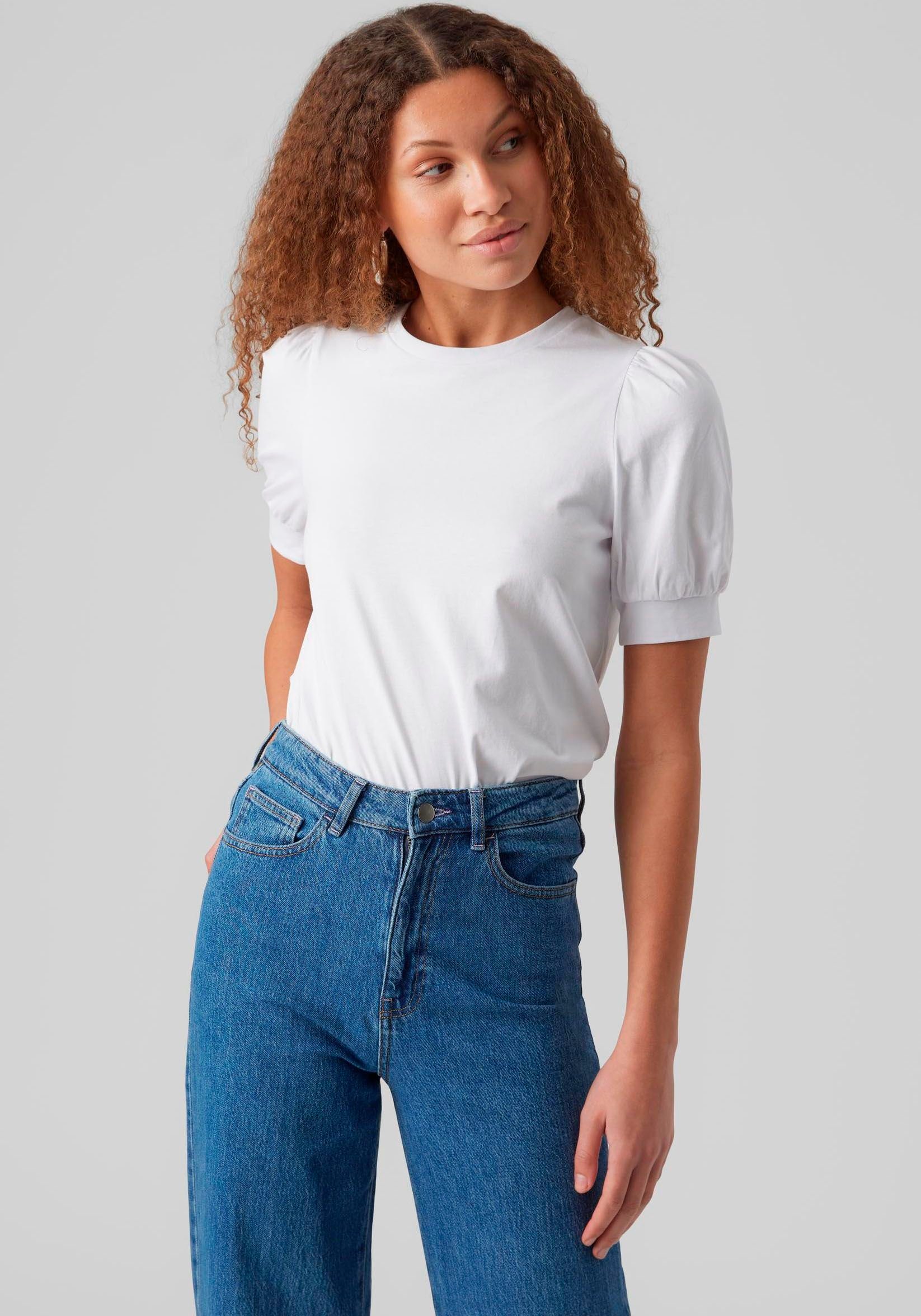 Vero Moda T-Shirt VMKERRY 2/4 O-NECK TOP VMA JRS NOOS mit  Rundhalsausschnitt, Puffärmel