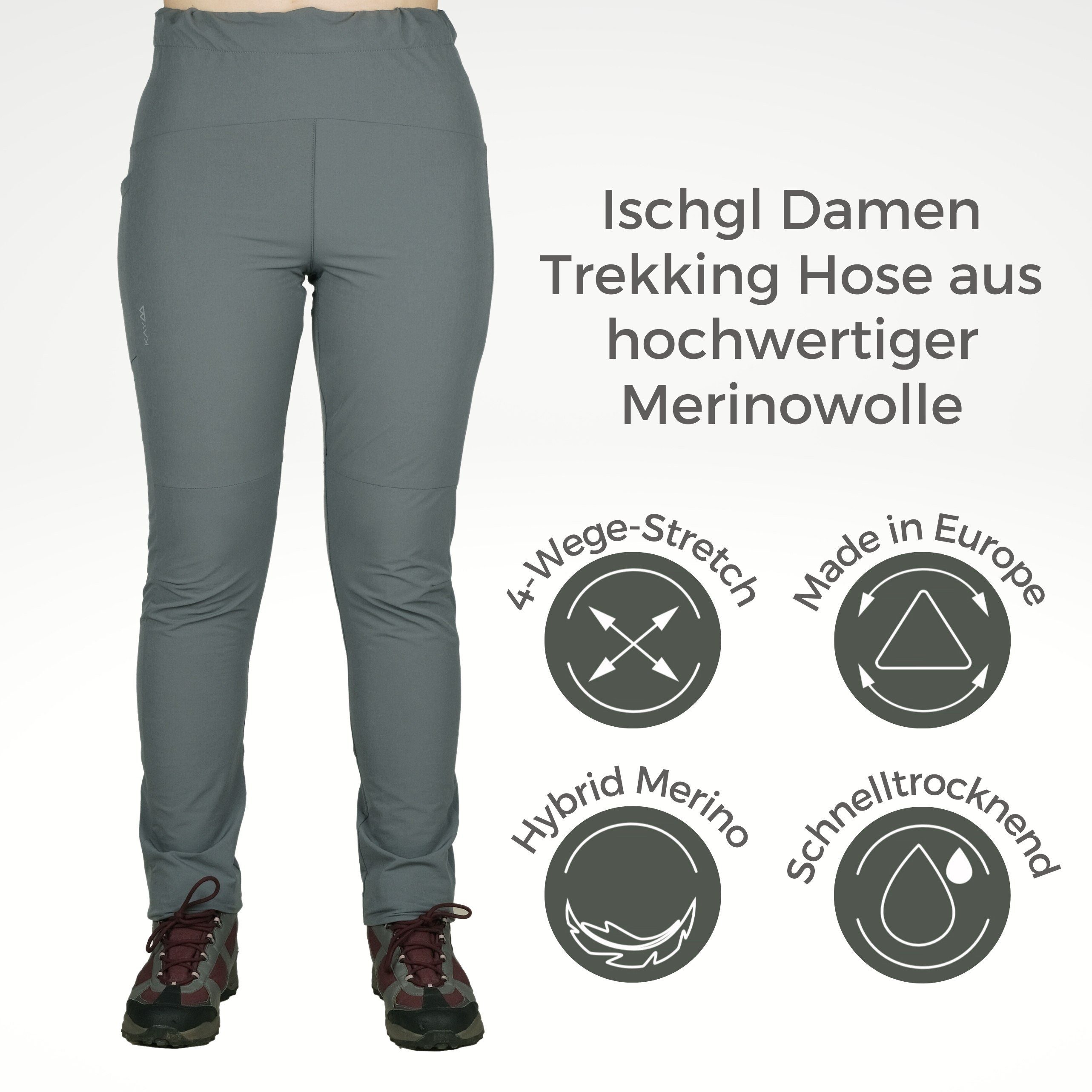 Trekkinghose Damen Ischgl Hose Kaymountain 42 Winter Balsam Wander Merino Green Hybrid Outdoor