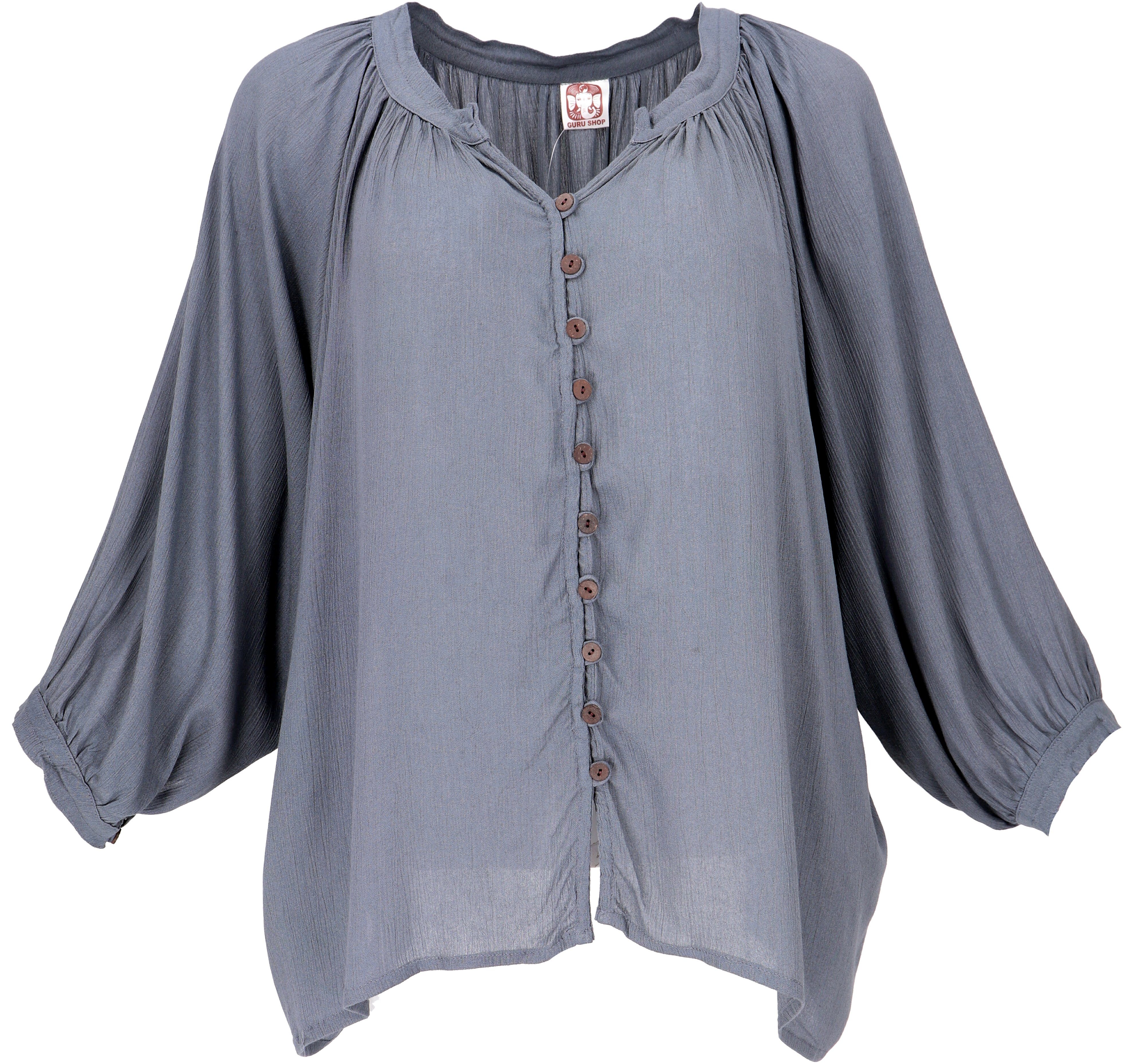 Guru-Shop Longbluse Luftige Boho Bluse, Oversize Hemdbluse,..