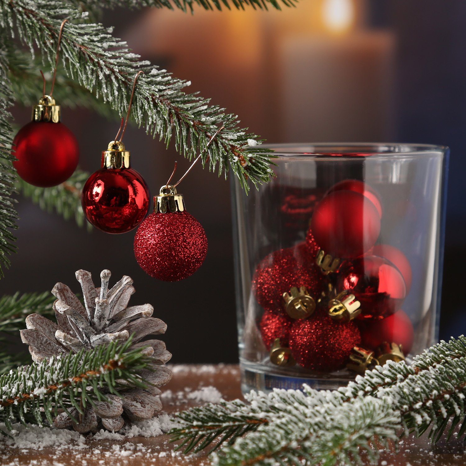 MARELIDA (14 glitzernd D: glänzend bruchfest Christbaumkugel matt Set 14er rot St) Weihnachtsbaumkugel 3cm