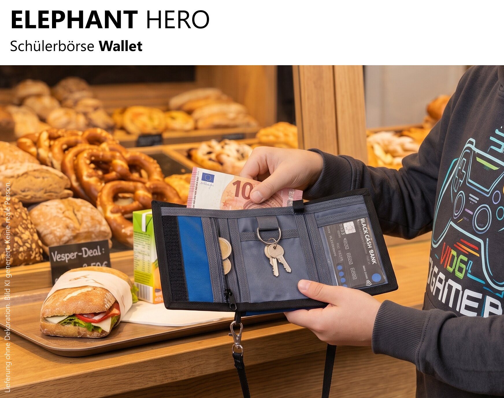 ELEPHANT Geldbörse Mädchen Jungen Hero Signature, Wallet Klettbörse Schülerbörse Schlüsselring Ausweisfach – Bild 2 von 5