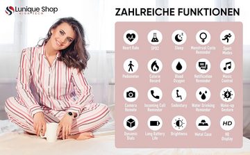 LUNIQUESHOP Smartwatch (1,09 Zoll, Android, iOS), mit telefonfunktion Schrittzähler Uhr Fitness, Herzfrequenzmesser,Rosa