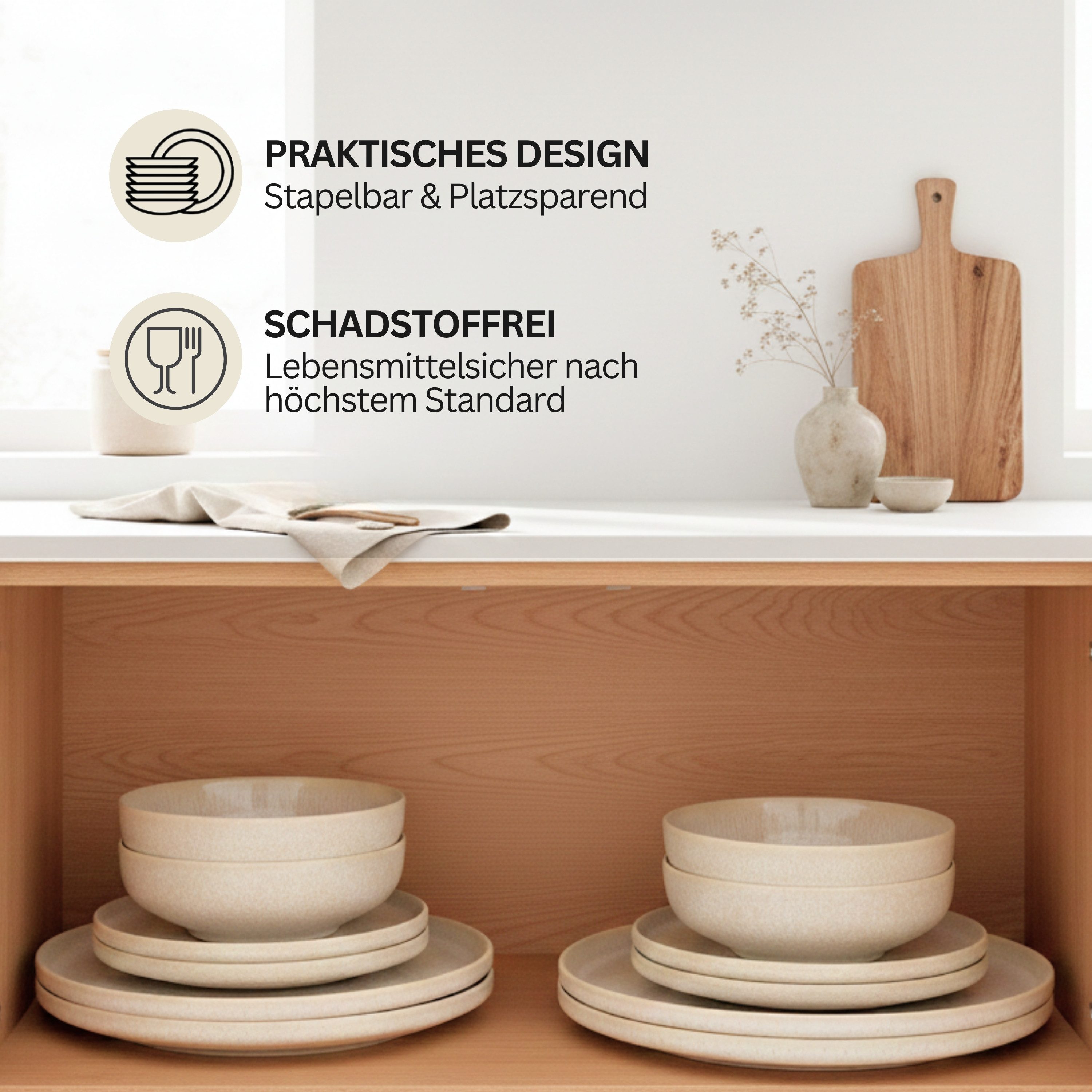 SÄNGER Geschirr-Set Korfu Geschirrset (12, 16, 24, 36 Teile) (36-tlg), 12 Personen, Steingut, Creme Beige, Handmade, Premium Collection – Bild 4 von 5