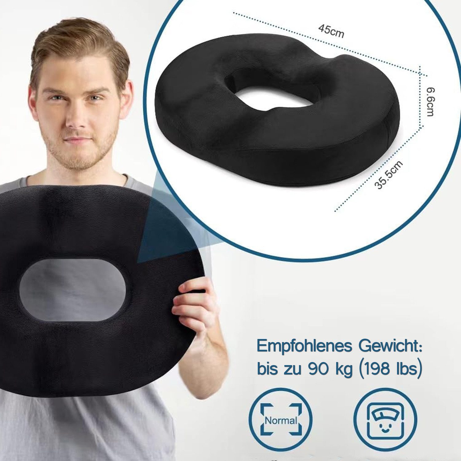 TUWENA Stuhlkissen Donut-Kissen für Schwangerschaft Druckgeschwüre Hämorrhoiden Bürostuhl, Schmerzlinderung Kissen Steißbein, Postnatal, Ischias