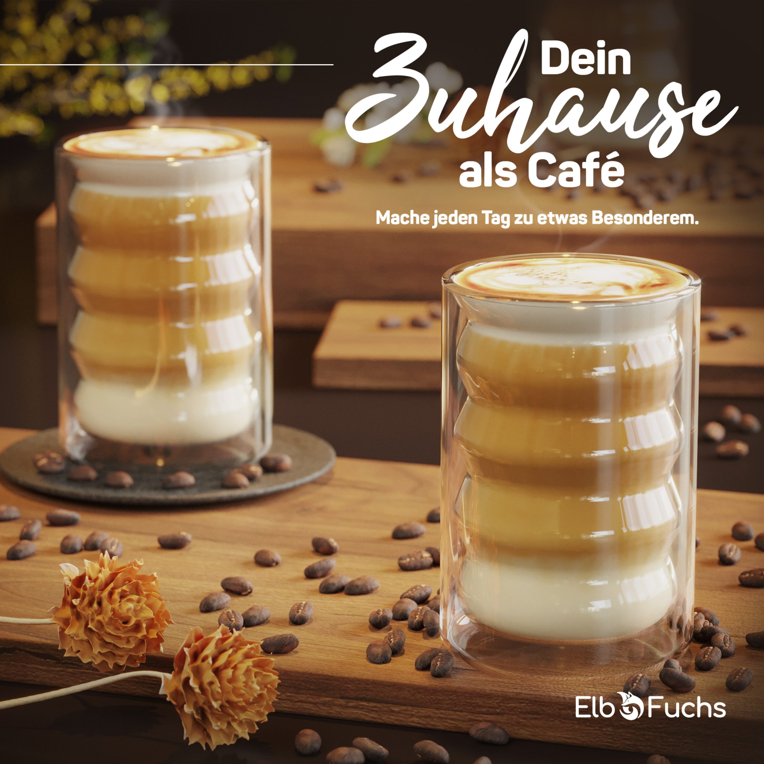 ElbFuchs Latte-Macchiato-Glas Lisbon Bubble, 400ml, 4-tlg., Doppelwandiger Thermoeffekt, Borosilikatglas