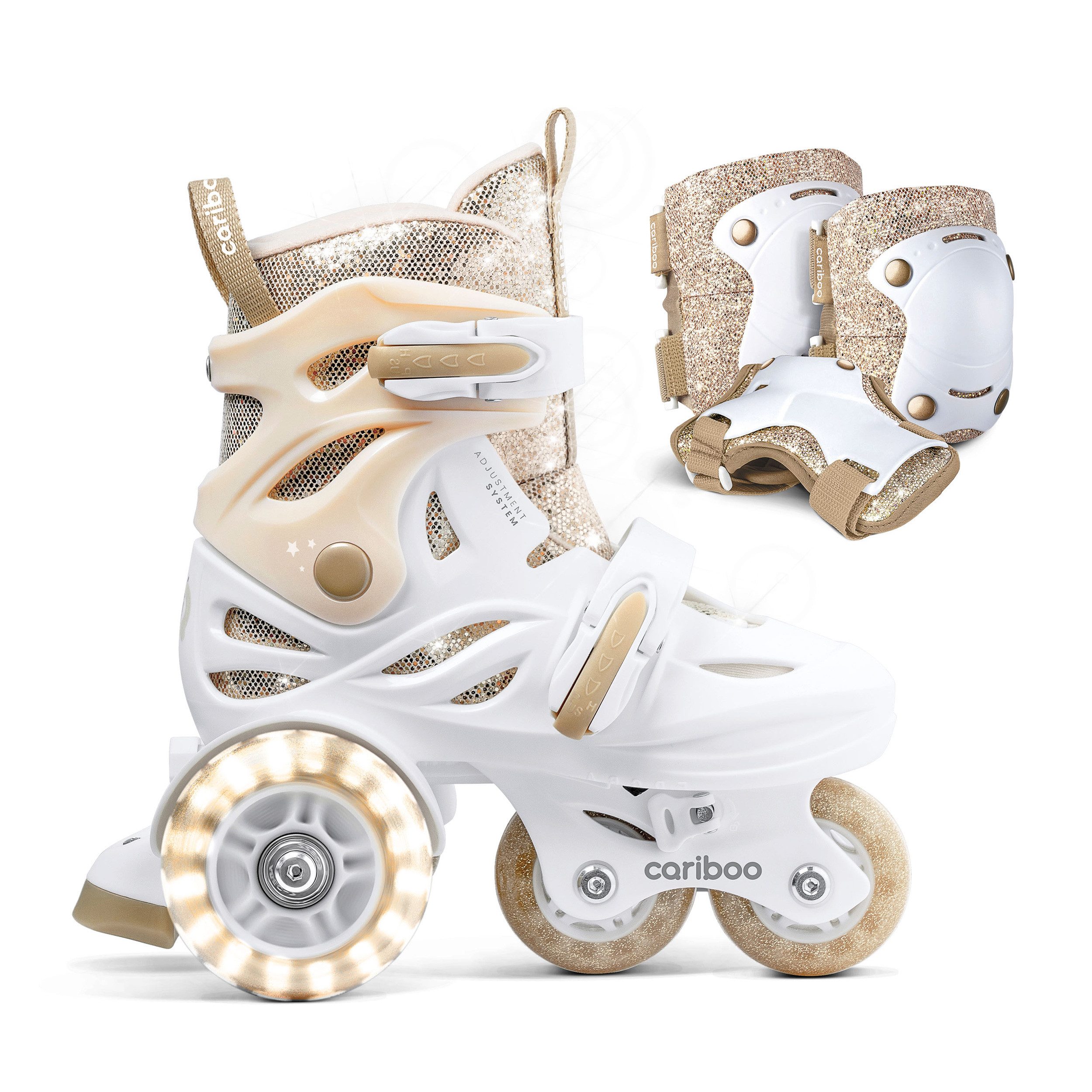 Cariboo Rollschuhe Set CARIBOO BALLERINA Inliner und Protektoren 2 Modi LED-Rollen