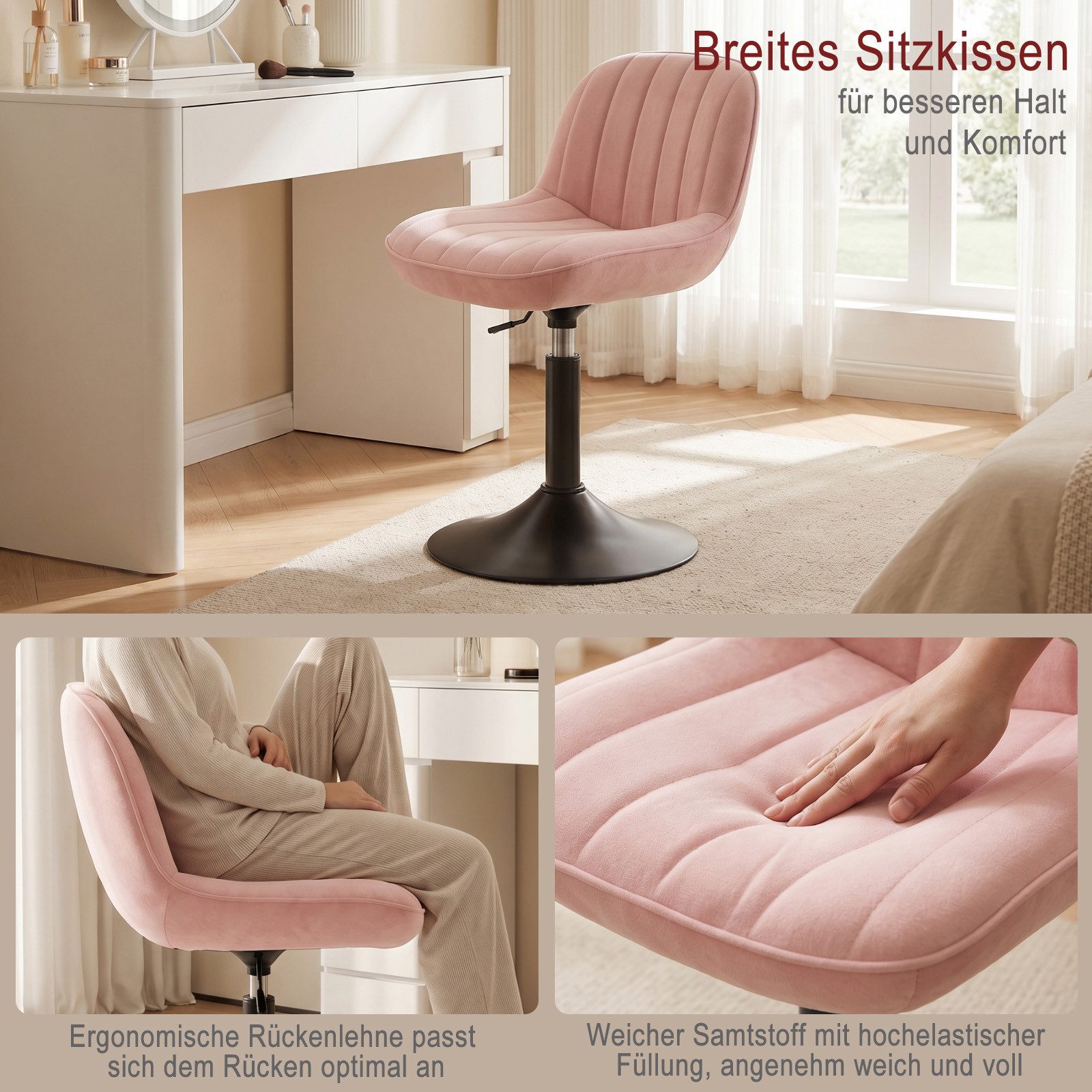 HOMALL Barhocker Höhenverstellbarer, um 360° drehbarer Friseurstuhl Drehstühle (1 St/2 St Barhocker und Schminkstuihle mit doppelter Polsterung, geeignet fur Sc – Bild 5 von 5