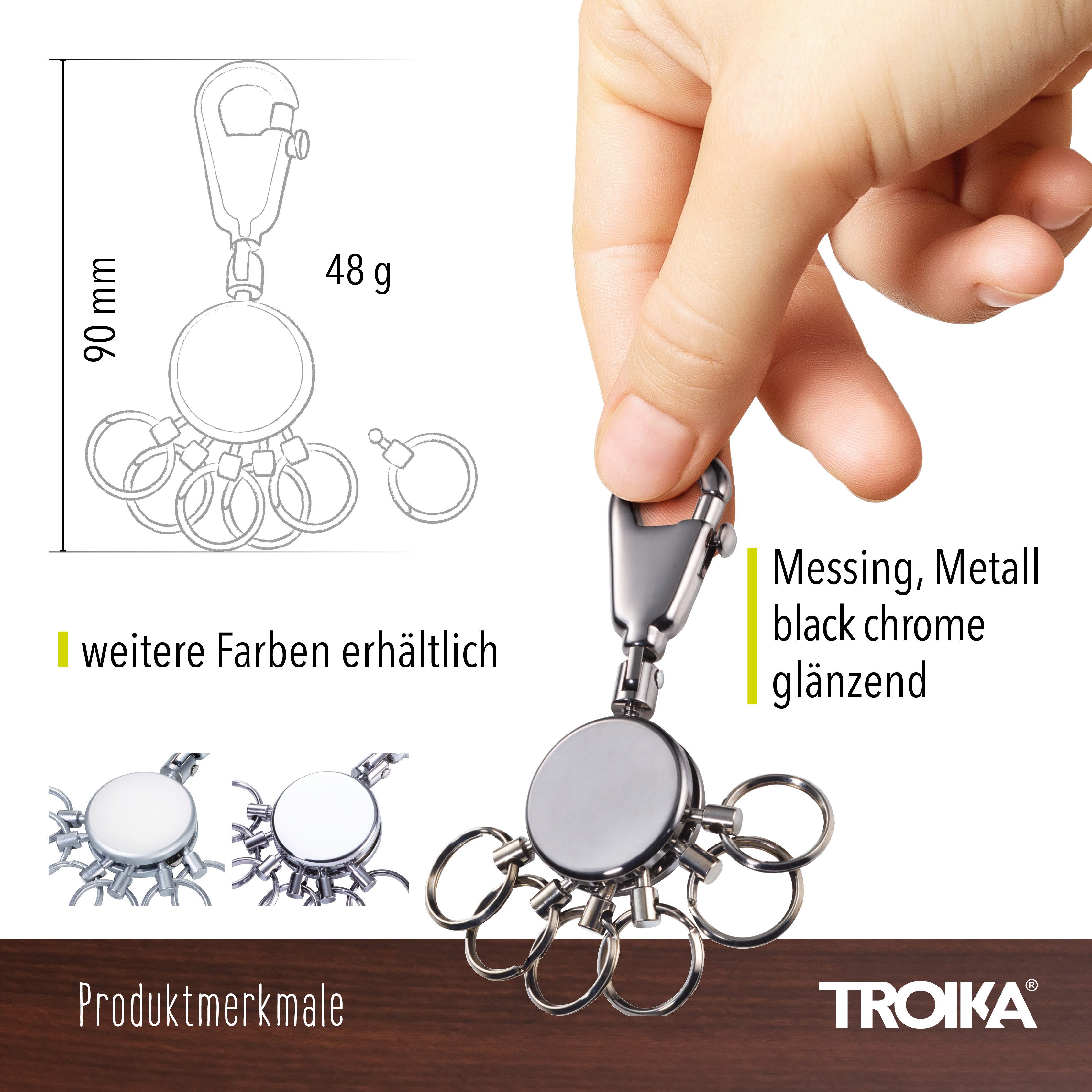 TROIKA Schlüsselanhänger PATENT mit Karabiner & 6 abnehmbaren Ringen, Metall Schlüsselorganizer, patentierter Schlüsselanhänger mit einzigartiger Funktion, in 3 – Bild 4 von 5