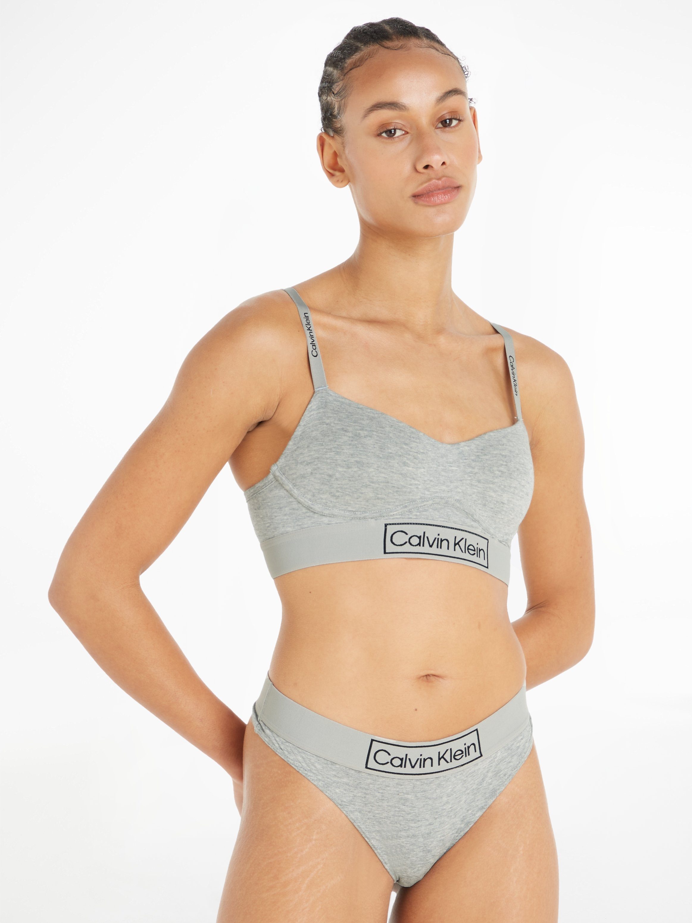 Calvin Klein Underwear Bralette mit Logoschriftzügen an Trägern und Bund grau
