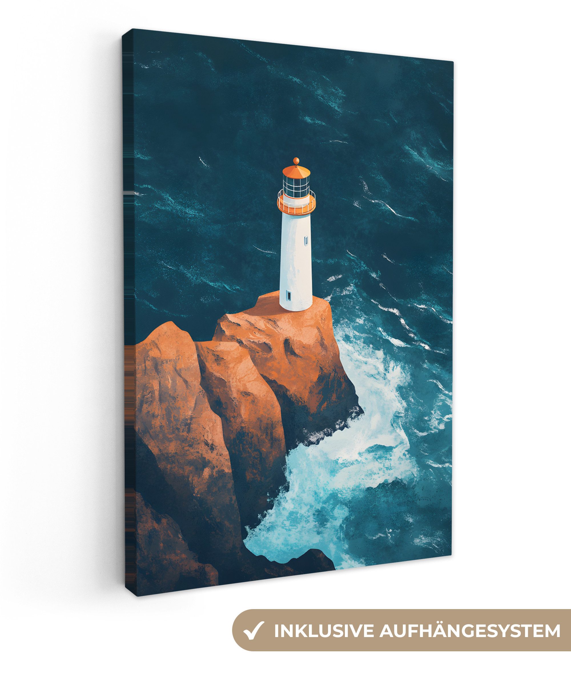 OneMillionCanvasses® Leinwandbild Leuchtturm - Felsen - günstig online kaufen