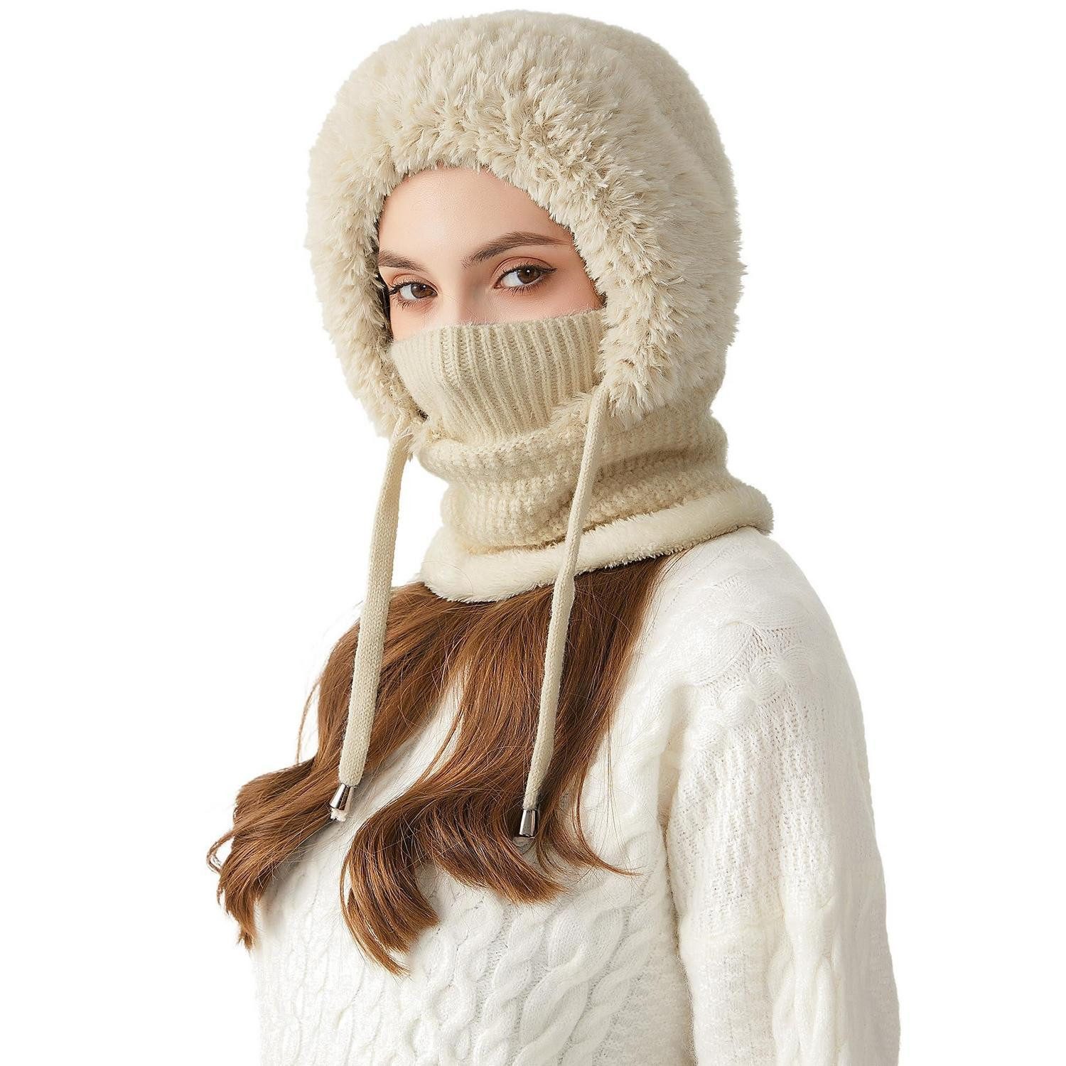 LuxusKollektion Sturmhaube Damen Thermal Balaclava Kreis Schal Set Beige (1-St)