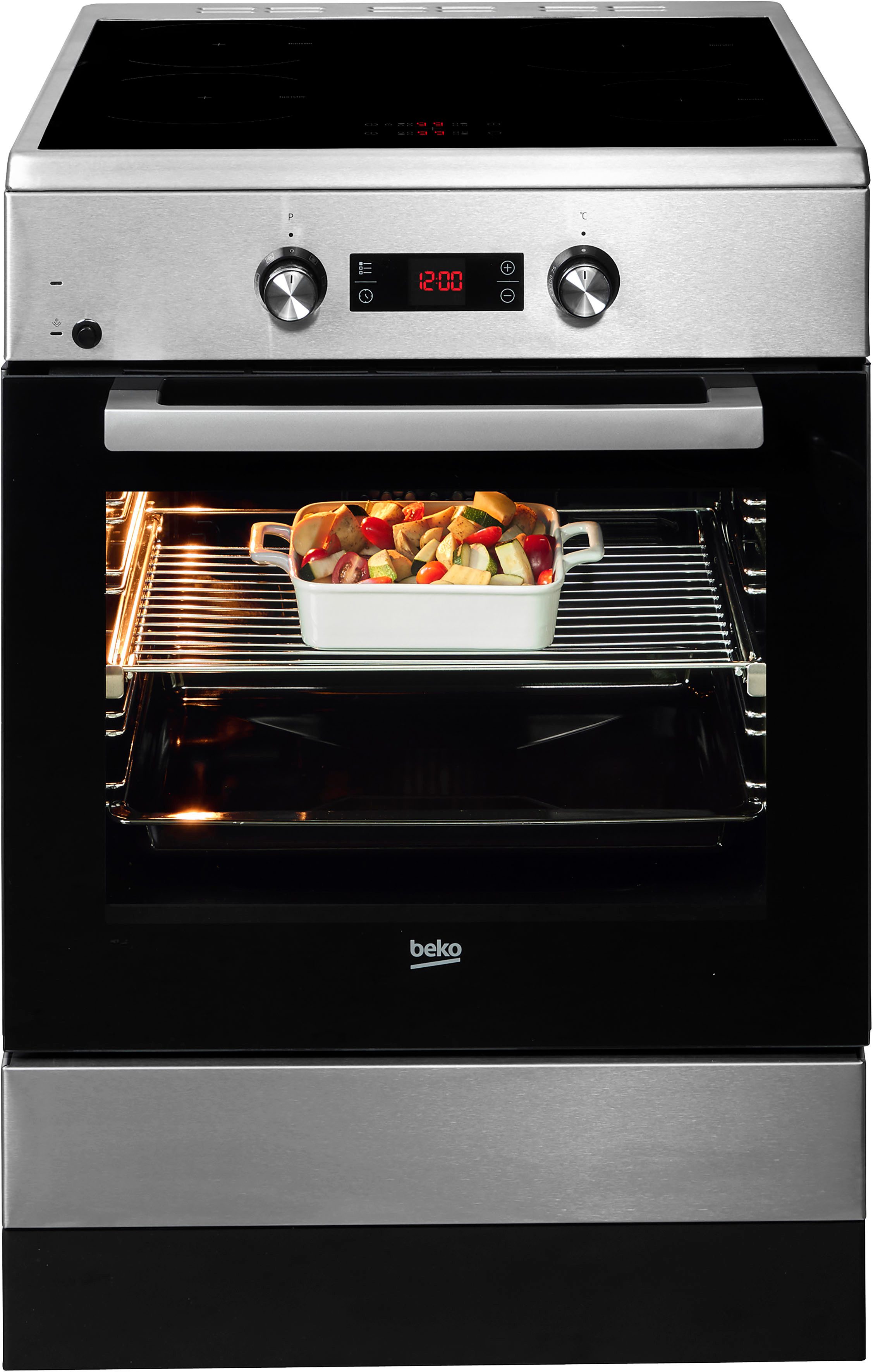 BEKO Induktions-Standherd FSM69301SXT 7724086781, mit 1-fach-Teleskopauszug, Dampf für knusprige Kruste & fluffiges Inneres dank SteamAdd