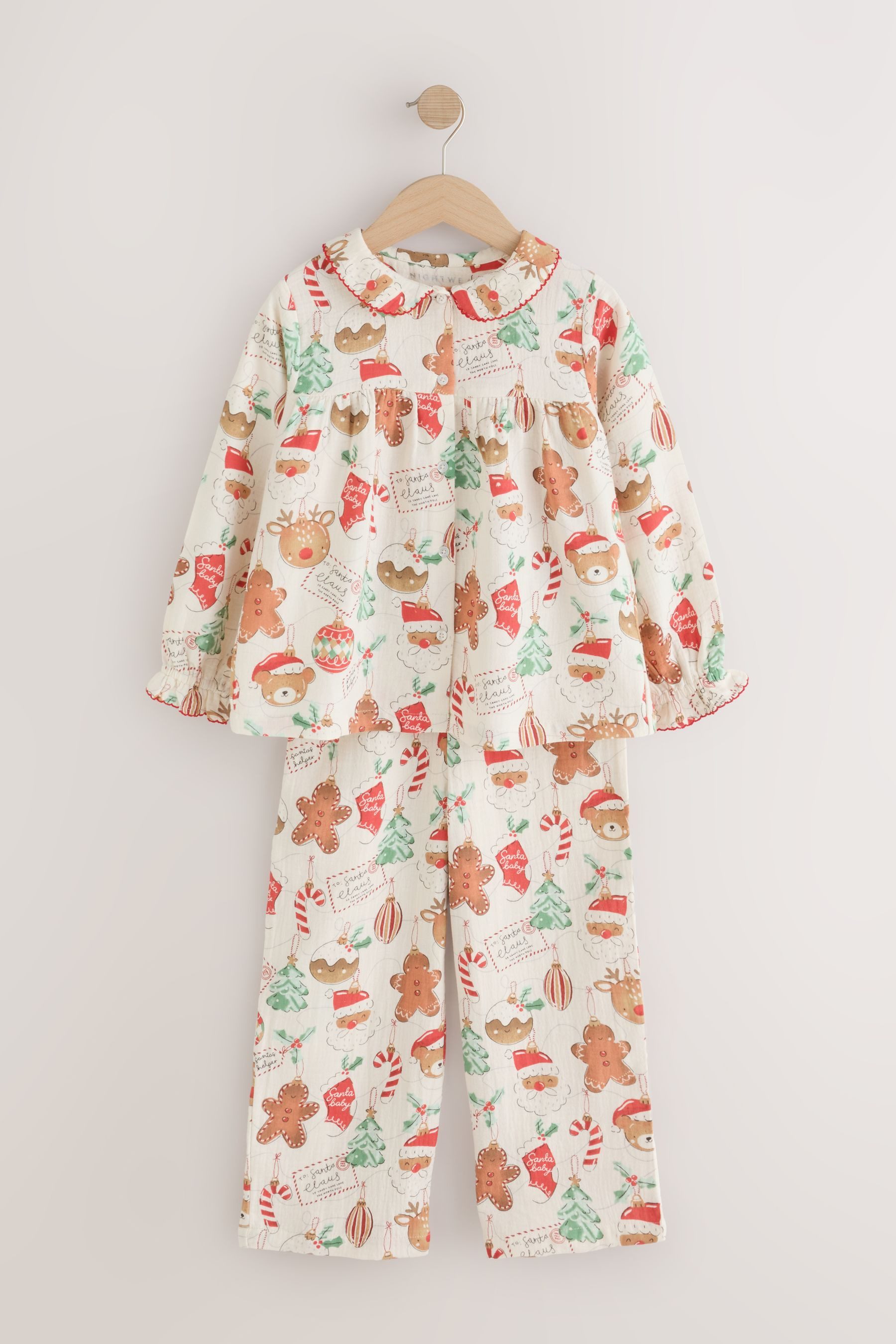 Next Pyjama Weihnachts-Schlafanzug mit geknöpftem Oberteil (2 tlg)