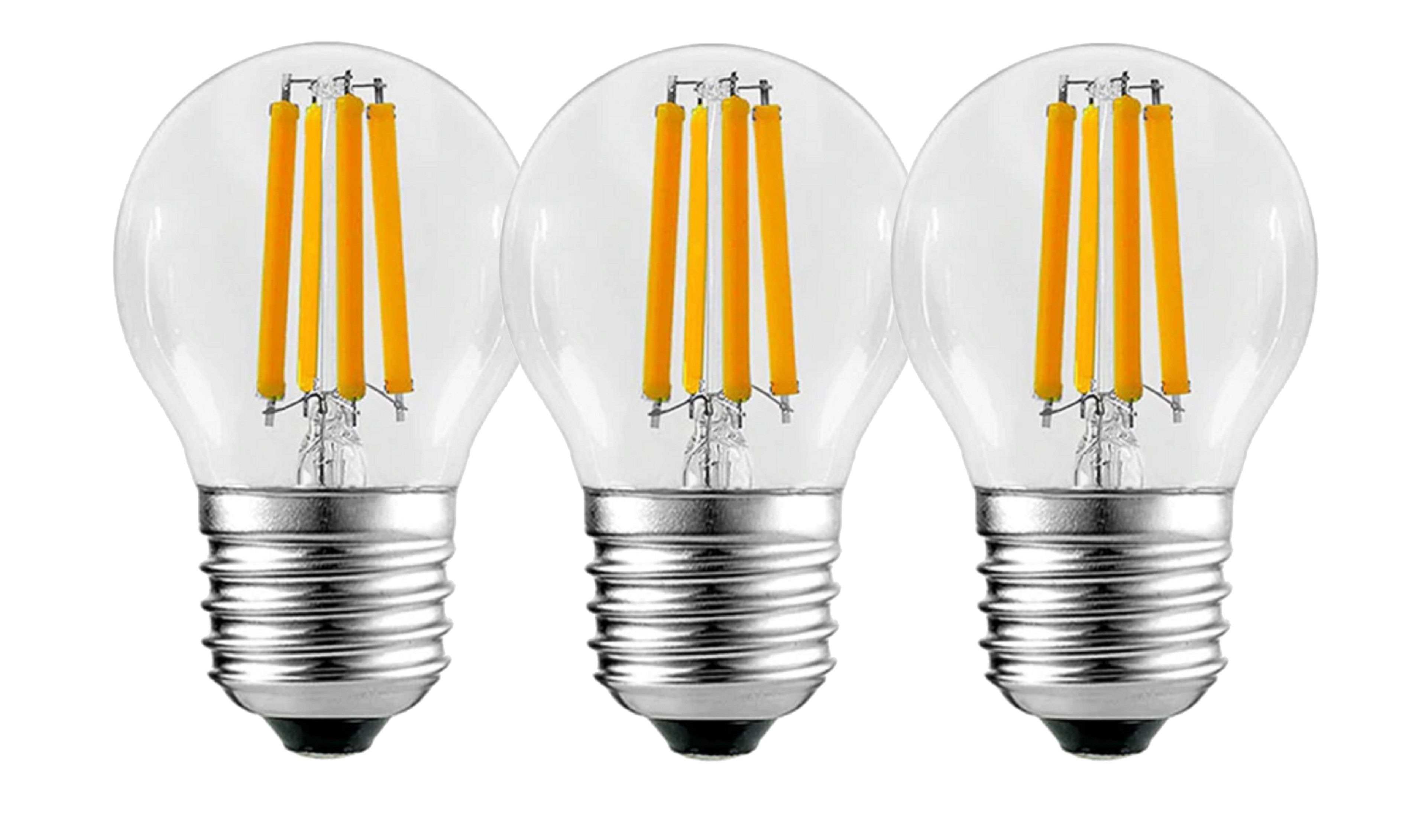 TRANGO LED-Leuchtmittel E27002, 3er Pack E27002-3 LED Filament Birne 5 Watt 450 Lumen - 2700K warmweiß leuchtend Ersatz für 60W Glühlampe - Glühbirne - Lampe Birne in Tropfen Form mit E27 Fassung Abstrahlwinkel 360°, 3 St., Lampe