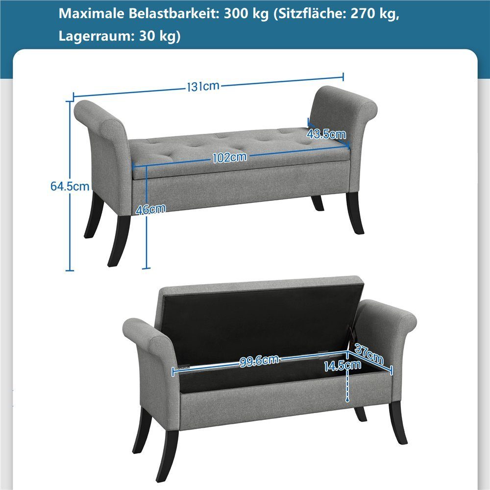 Yaheetech Sitzbank, mit Stauraum, faltbar, Sitztruhe mit Armlehnen