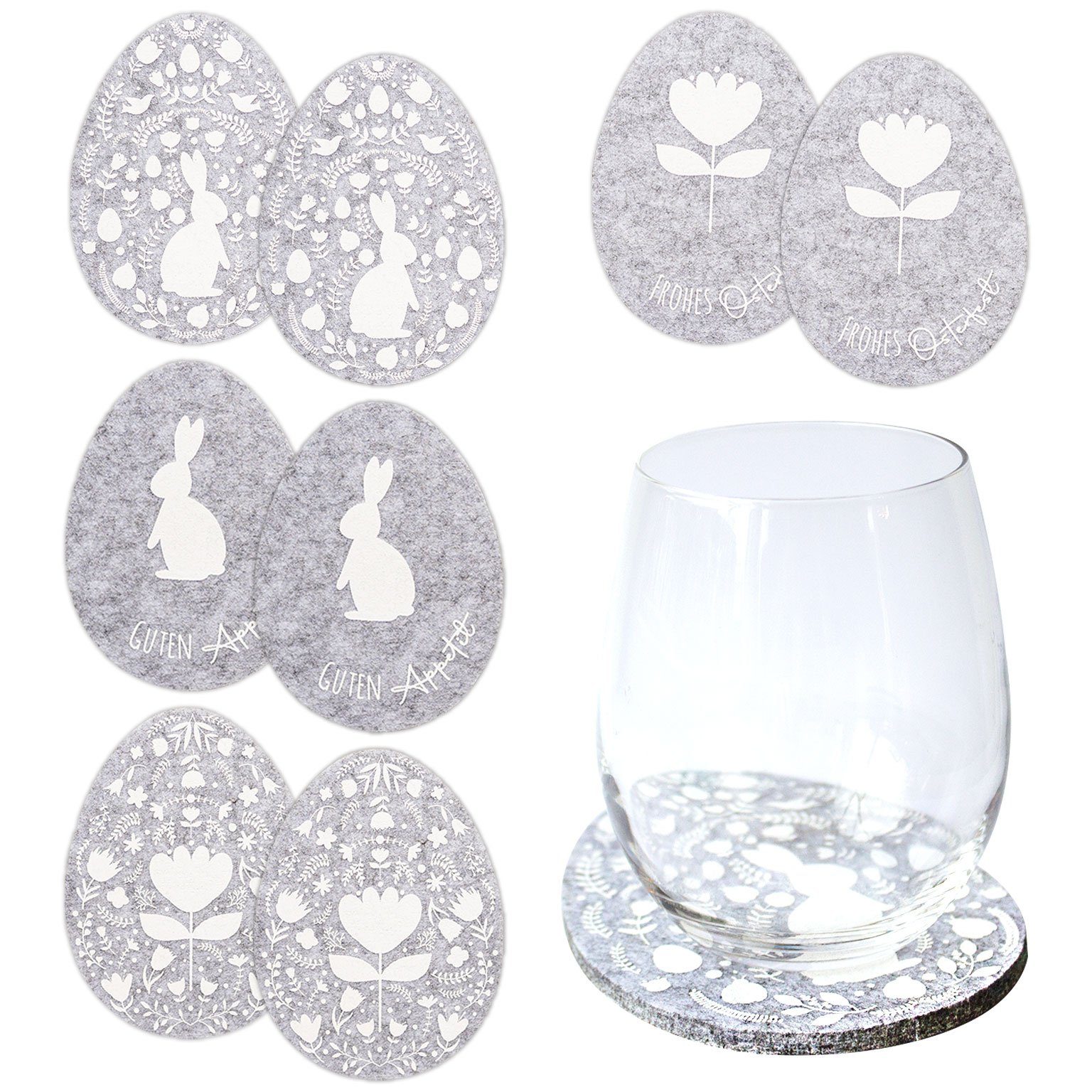 PAPIERDRACHEN Glasuntersetzer 8 Filz Untersetzer - Osterdekoration -mit hochwertiger Bedruckung, festliche Osterdekoration