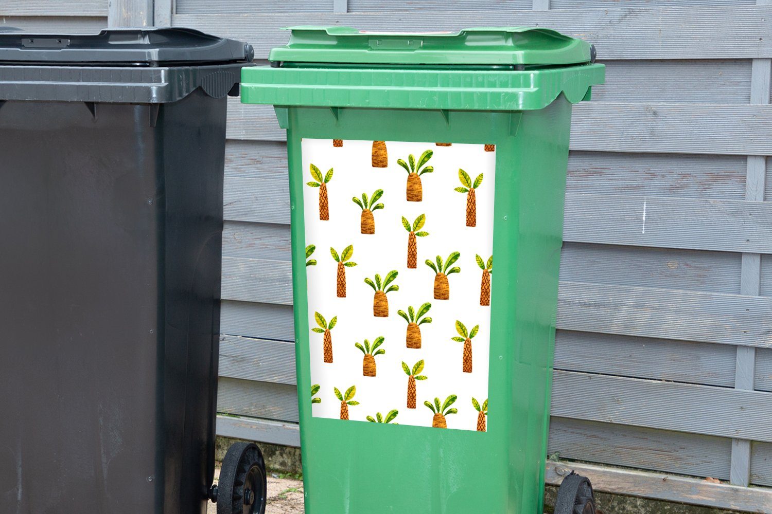 MuchoWow Mülleimer-aufkleber, - - Design Wandsticker Mülltonne, Palme St), Dschungel Abfalbehälter Container, (1 Sticker,