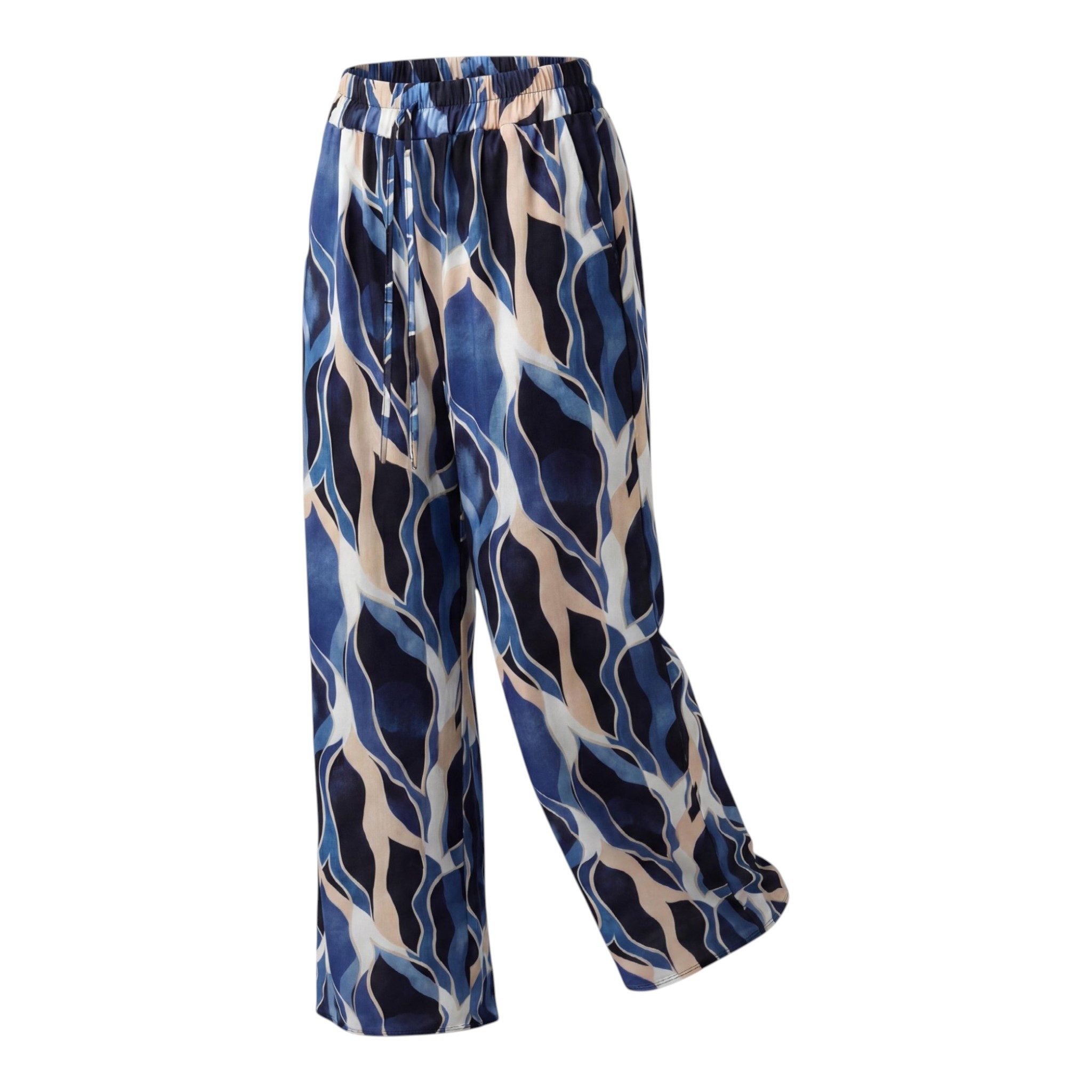 OriginalYou Palazzohose Damen Sommerhose Allover Print Blau Strandhose Taschen Schlupfhose One Size 36-44 passend für (36-40 relaxed, 40-44 regular)