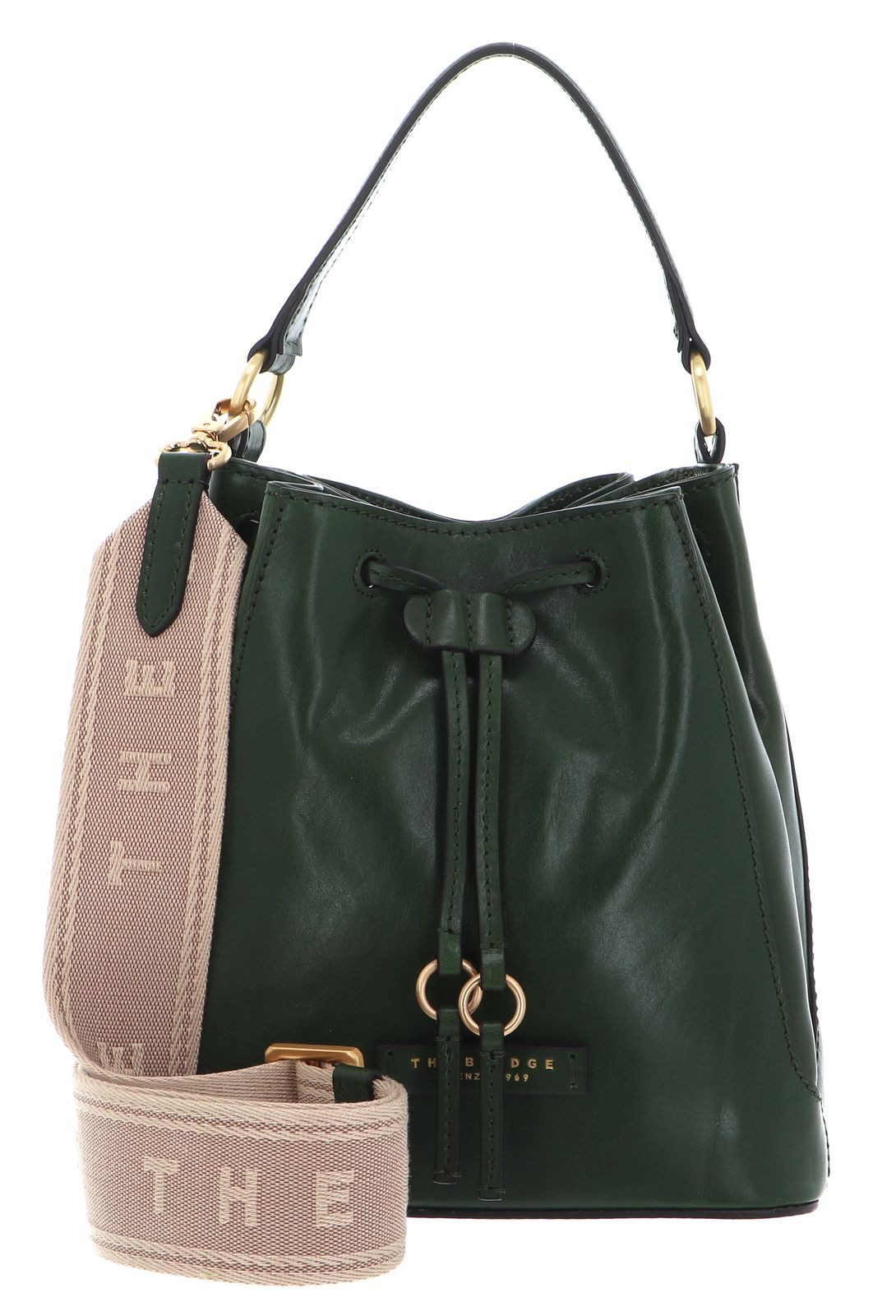 THE BRIDGE Handtasche Bucket Bag aus echtem Rindsleder Verschluss offen