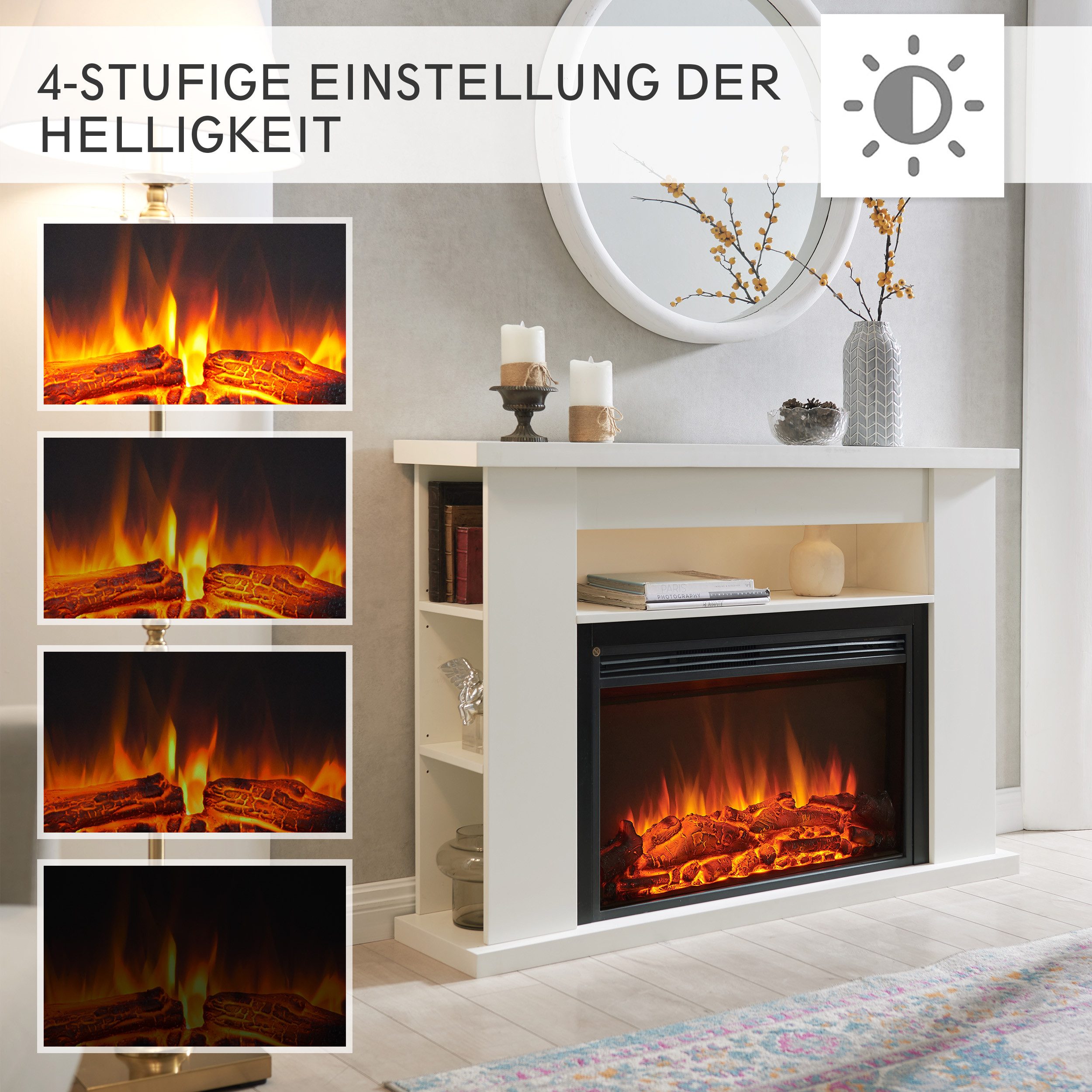 Balderia Elektrokamin Ruby, Standkamin mit 3D Flamme, 1000–2000 W