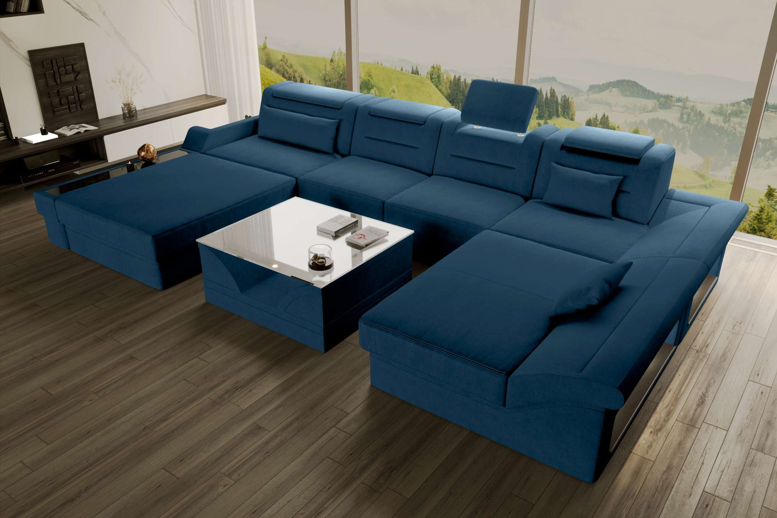 Sofa Dreams Wohnlandschaft Wohnlandschaft Monza U Form Stoffsofa, Wohnlandschaft, U-Form, Polster Couch in U-Form mit LED, 2 Zierkissen inklusive