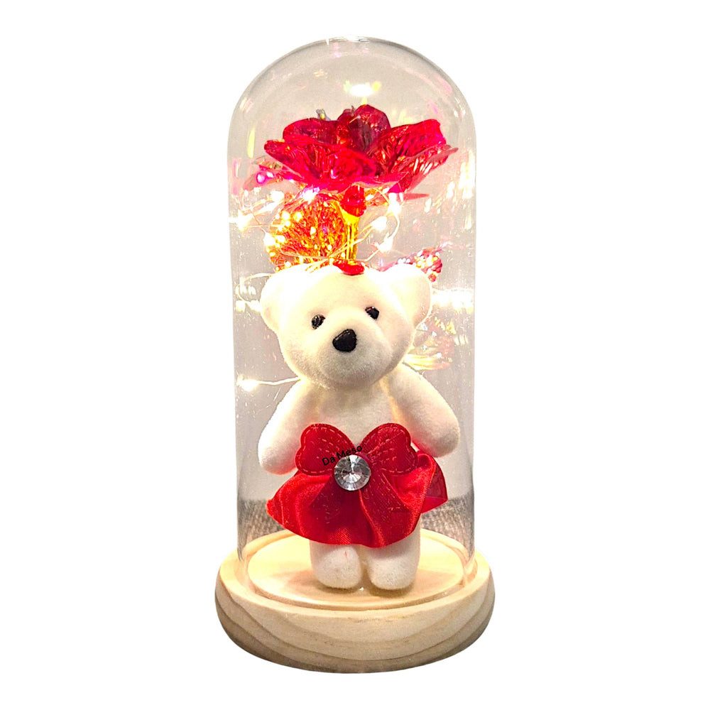 VERK GROUP Geschenkbox Ewige Rose im Glas mit süßem Teddybär Muttertag