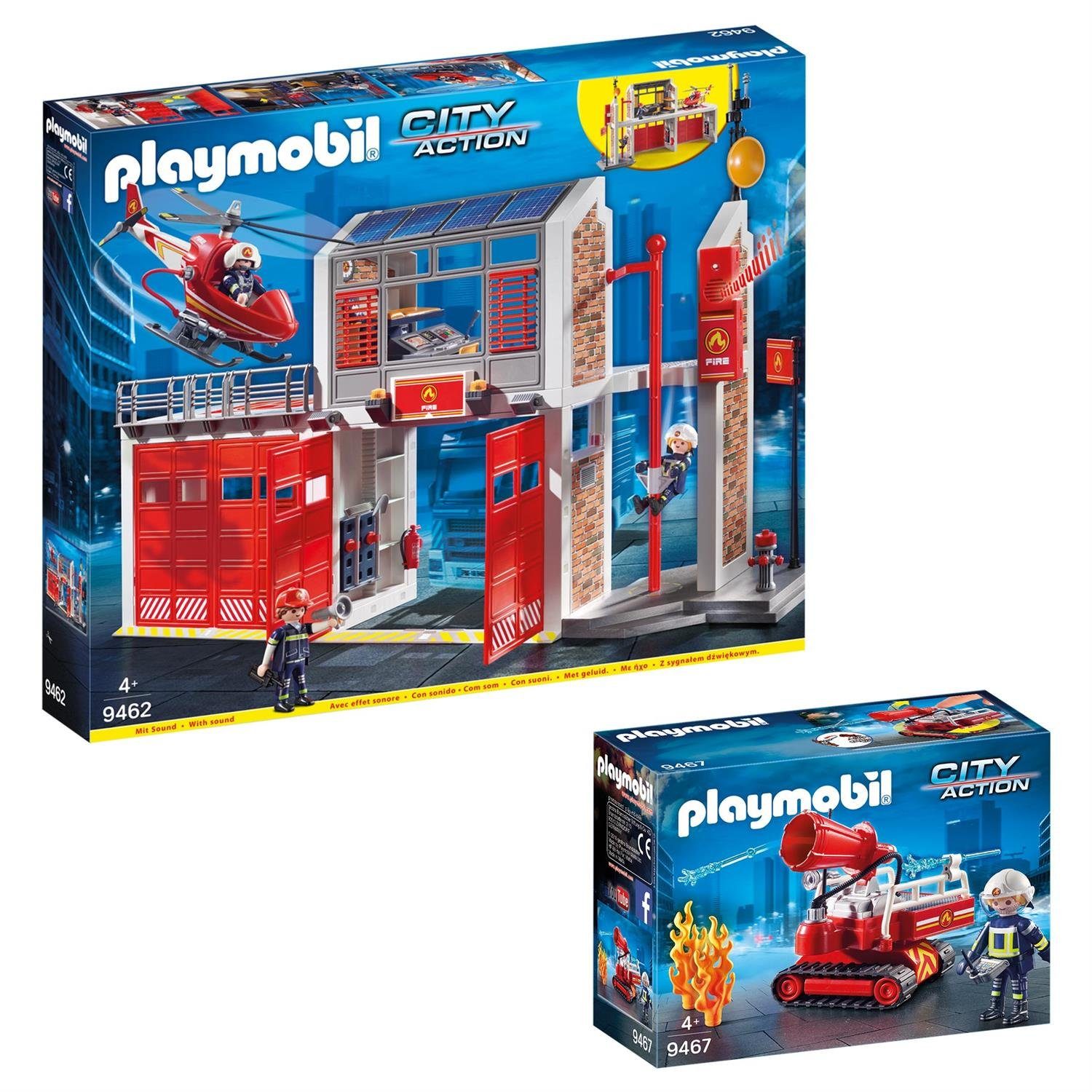 Playmobil® Spielbausteine »9462 9467 City Action 2er Set Feuerwache +  Löschroboter«