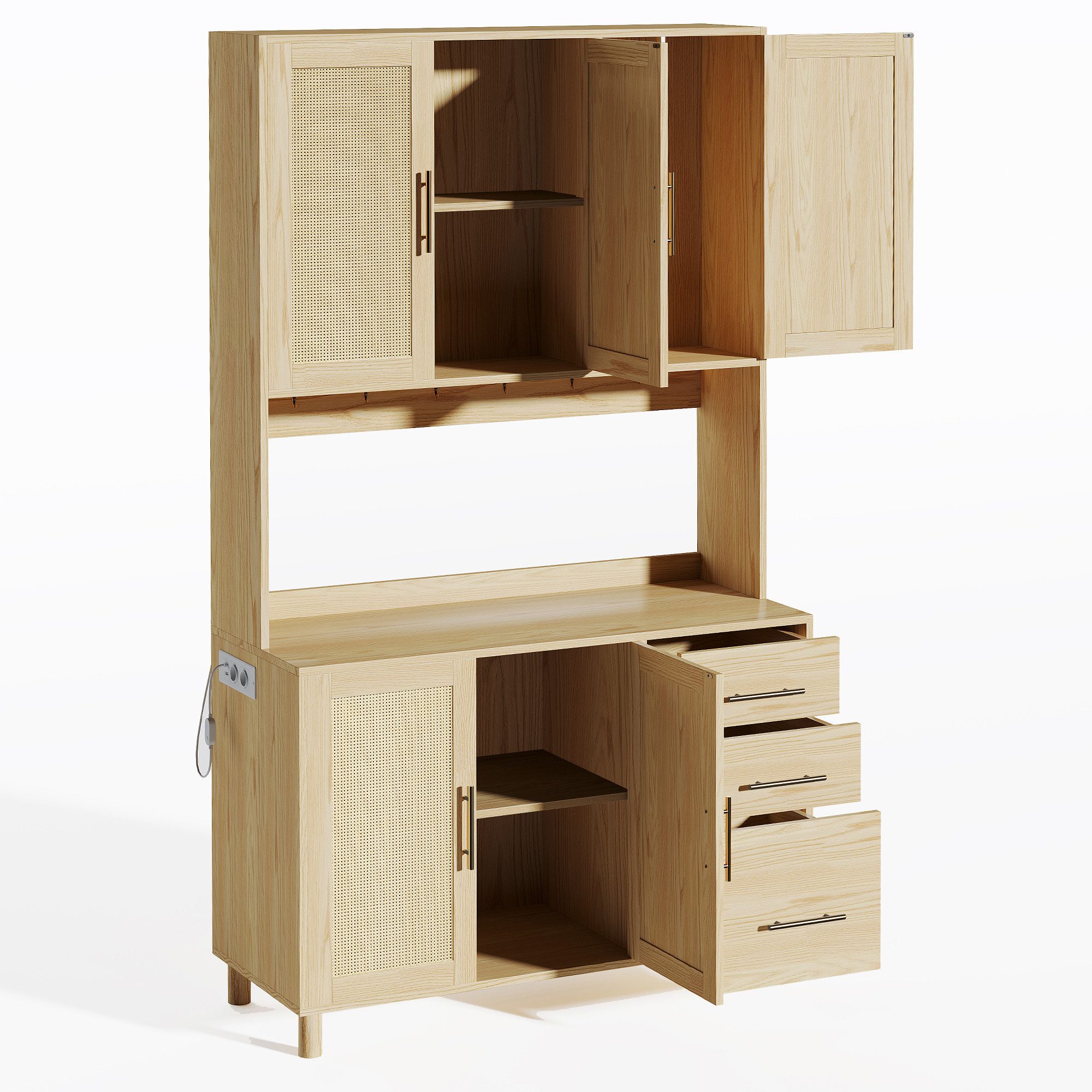 Odikalo Küchenbuffet Buffetschrank Sideboard Schubladen Natur/Schwarz günstig online kaufen
