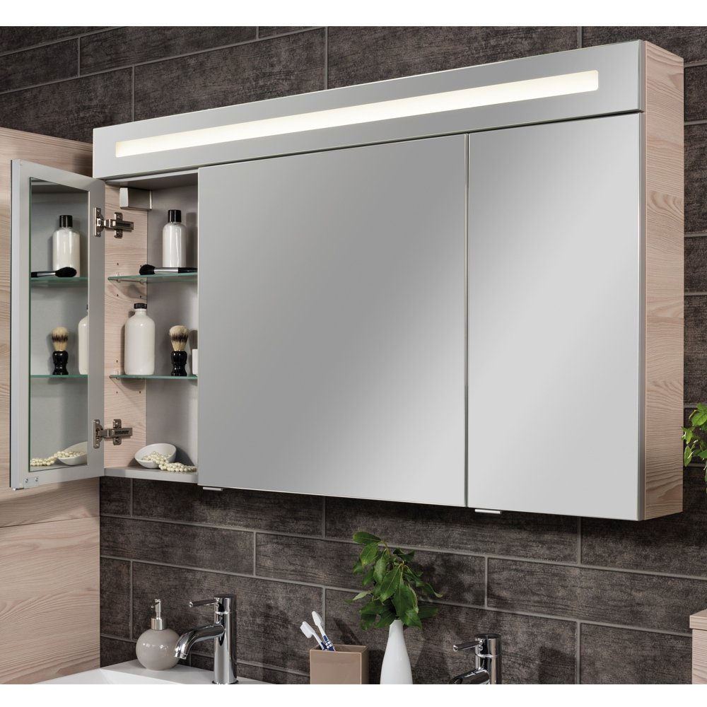 FACKELMANN Badezimmerspiegelschrank B.clever Spiegelschrank 120cm - 3 Türen Korpusfarbe: Alaska-Esche