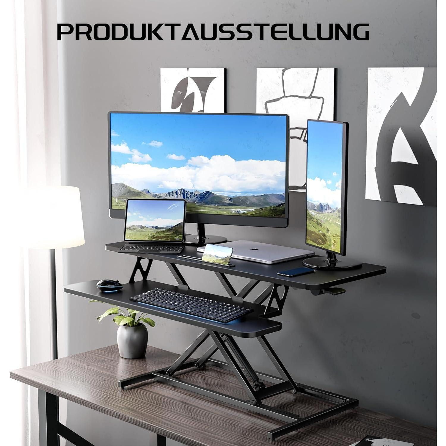 LuxusKollektion Stehpult Höhenverstellbarer Schreibtischaufsatz Steh-Sitz 101x40CM, Schwarz