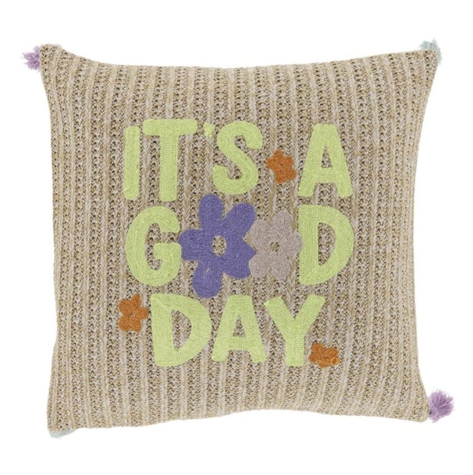 SCHÖNER LEBEN. Dekokissen Kissen Strickkissen ITS A GOOD DAY beige 45x45cm, pflegeleicht