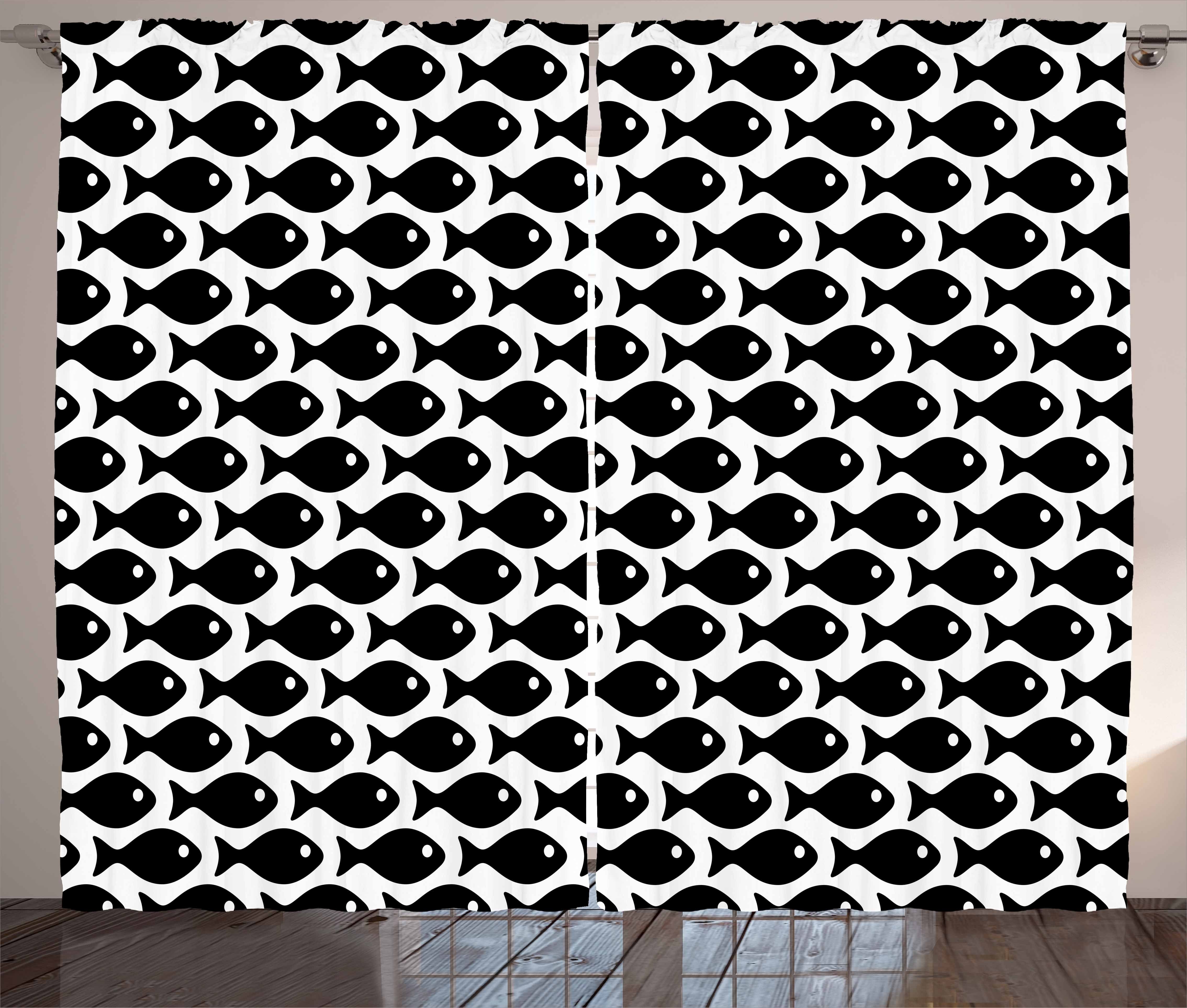 Gardine Schlafzimmer Kräuselband Marine Vorhang Haken, Abakuhaus, und Schwarz-Weiß-Fisch-Muster Schlaufen mit
