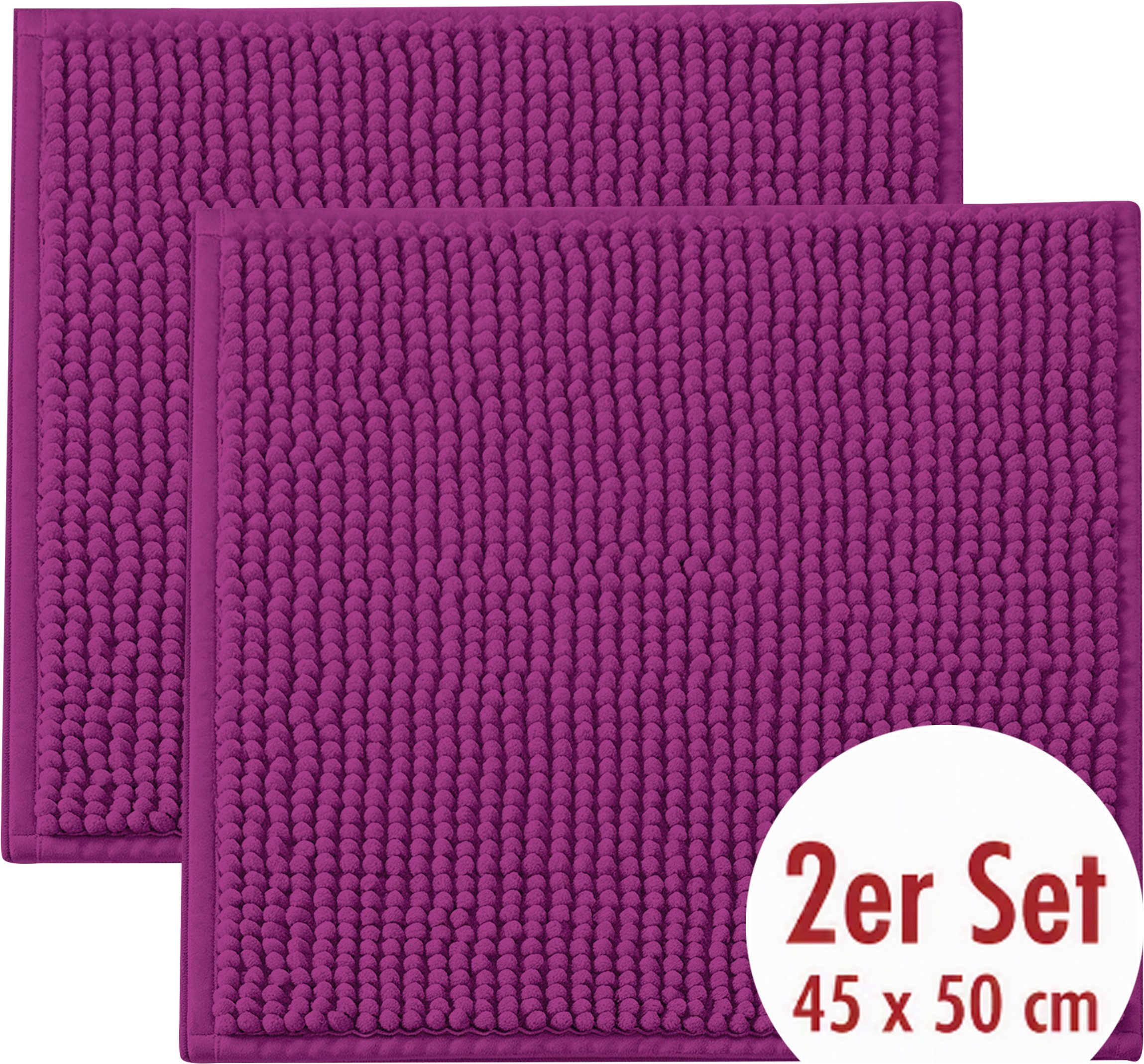 OTTO home Badematte Vanessa Chenille, Standard & Premium, 15cm oder 20cm, auch als 2er Set, rutschhemmend beschichtet, schnell trocknend, strapazierfähig, fußbodenheizungsgeeignet, Polyester, rechteckig, 2-tlg. 45 cm x 50 cm, Uni Farben, besonders weich,