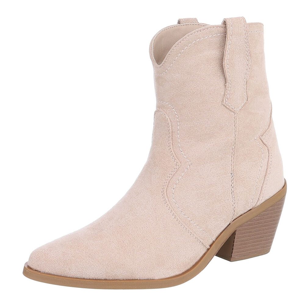 Ital-Design Damen Western Boot Velours-Optik Blockabsatz Westernstiefelette (92157800) Blockabsatz Stiefeletten in Beige