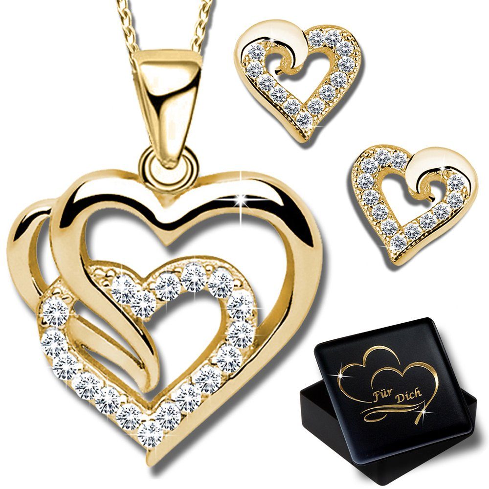 Limana Schmuckset Silber 925 God Rosegold Herz Kette Halskette mit Ohrringe günstig online kaufen