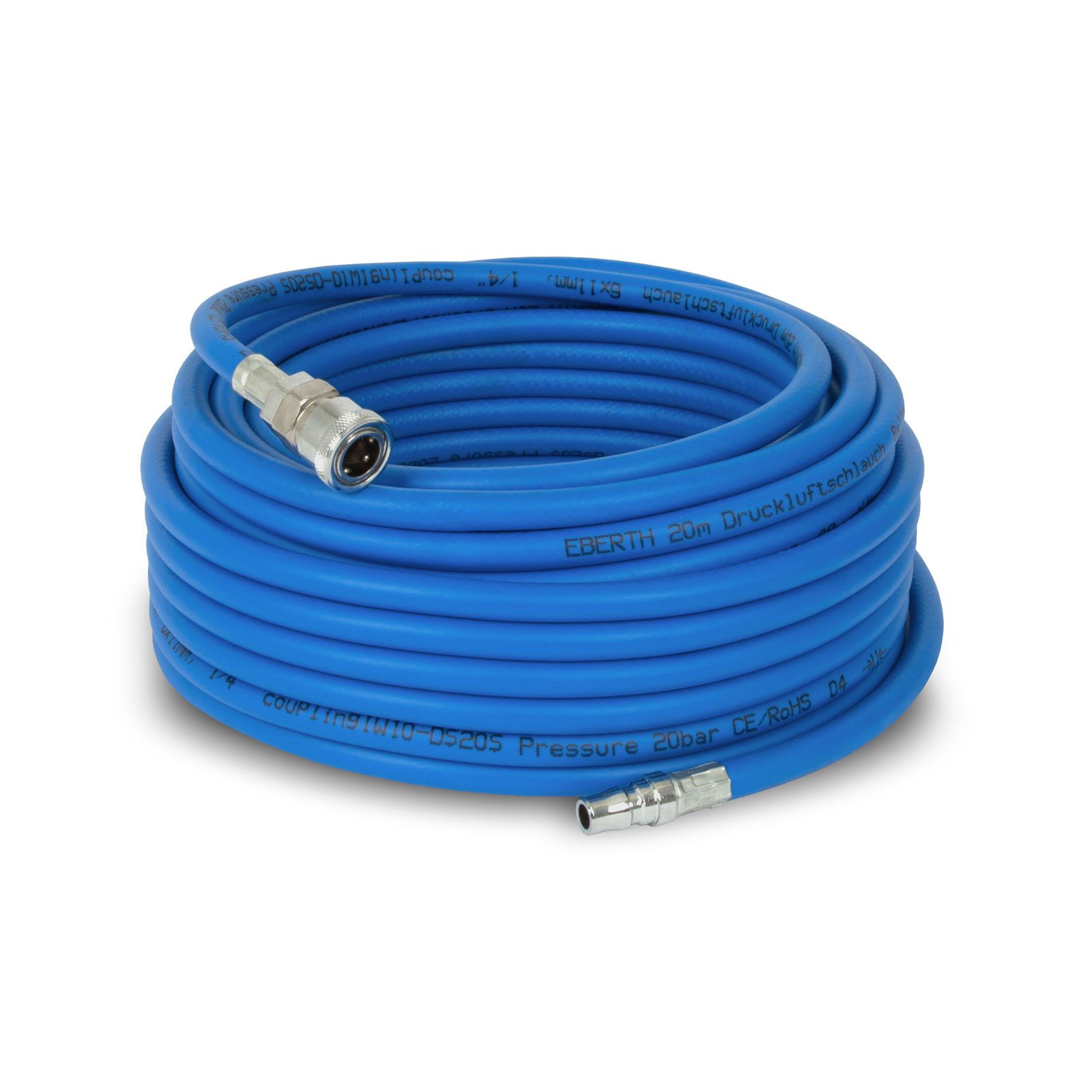 EBERTH Druckluftschlauch 20m Druckluftschlauch mit 1/4 Zoll Schnellkupplung, 6 mm Innendurchmesser, 11 mm Außendurchmesser und 20 bar Arbeitsdruck