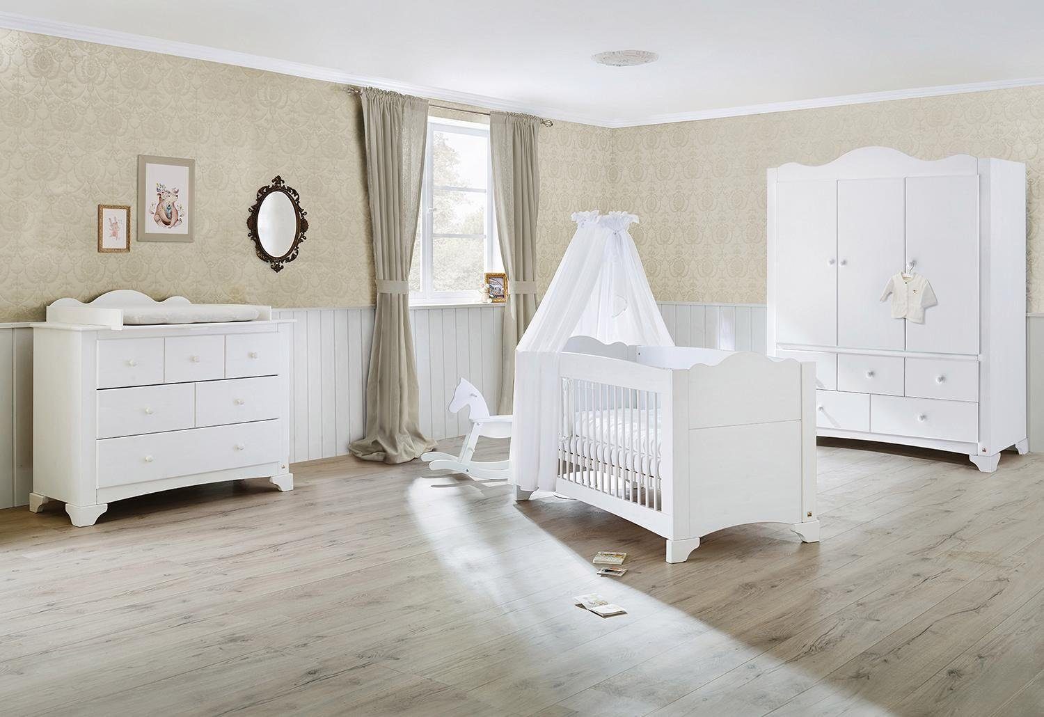 Pinolino® Babyzimmer-Komplettset Pino, (Set, 3-St., Kinderbett, Schrank,  Wickelkommode), breit groß mit 3 Türen;