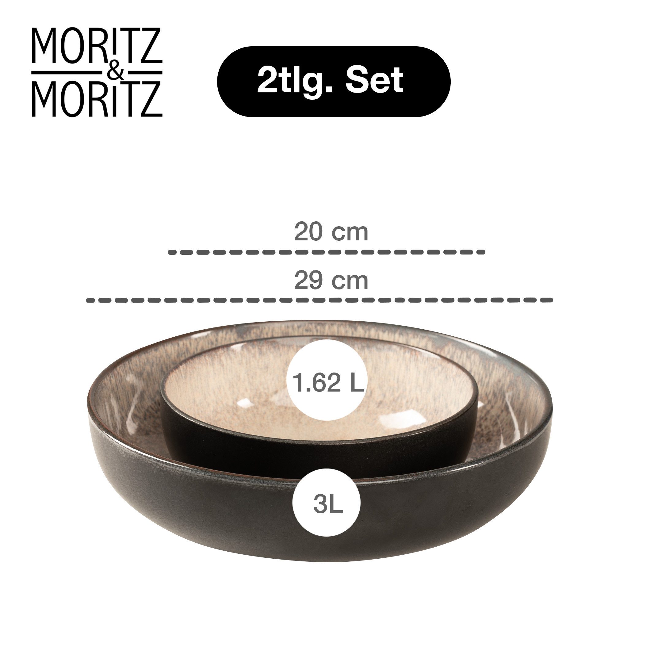 Moritz & Moritz Servierschale VIDA Servierschale beige, Porzellan, (Set, 2-tlg), Spülmaschinengeeignet